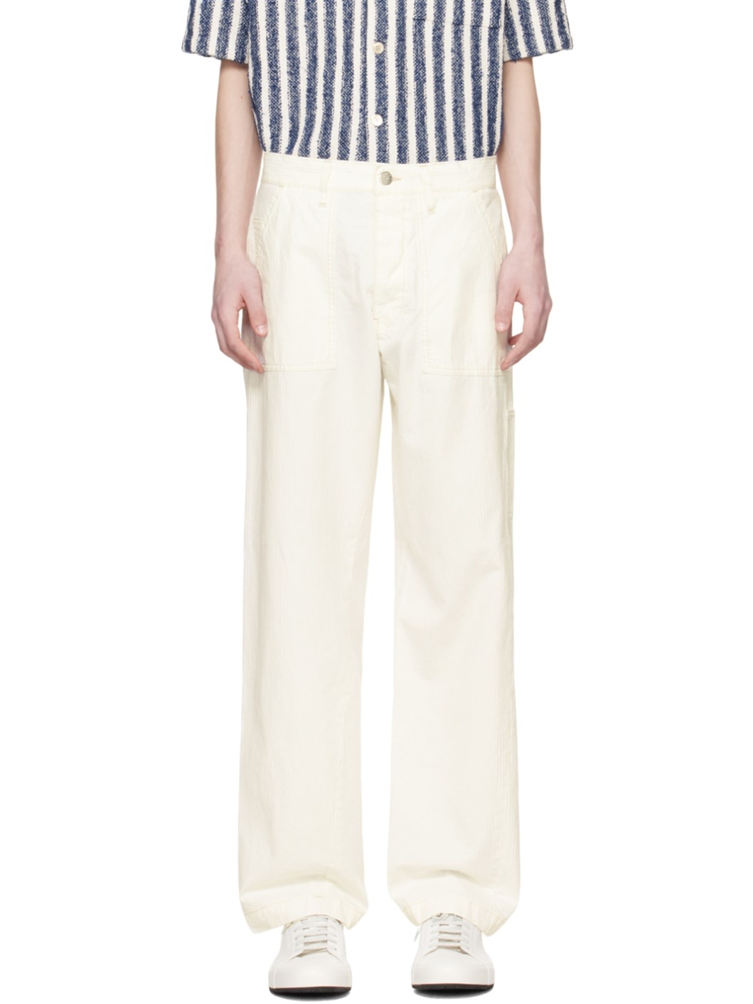 White Twist Work Trousers - 1