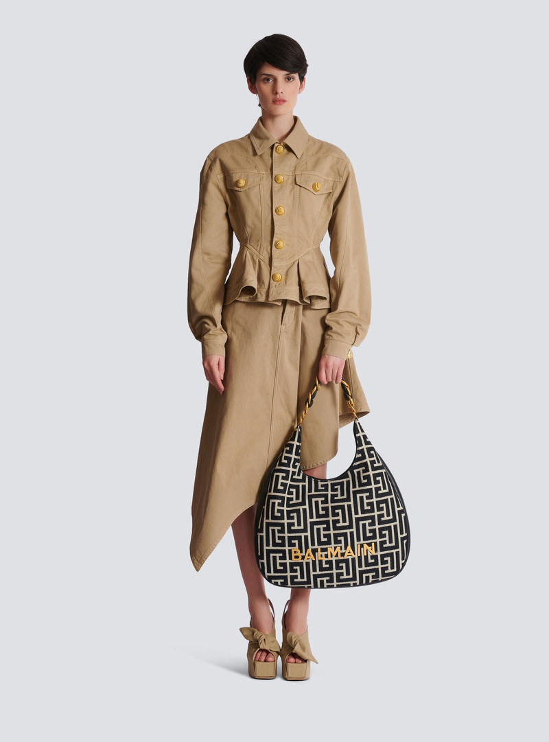 Balmain Large 1945 Soft Hobo bag in jacquard fabric with a PB Labyrinth monogram outlook