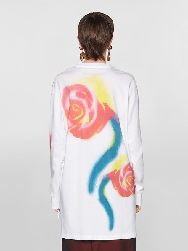STENCIL FLOWER PRINT COTTON JERSEY LONG-SLEEVED T-SHIRT - 3