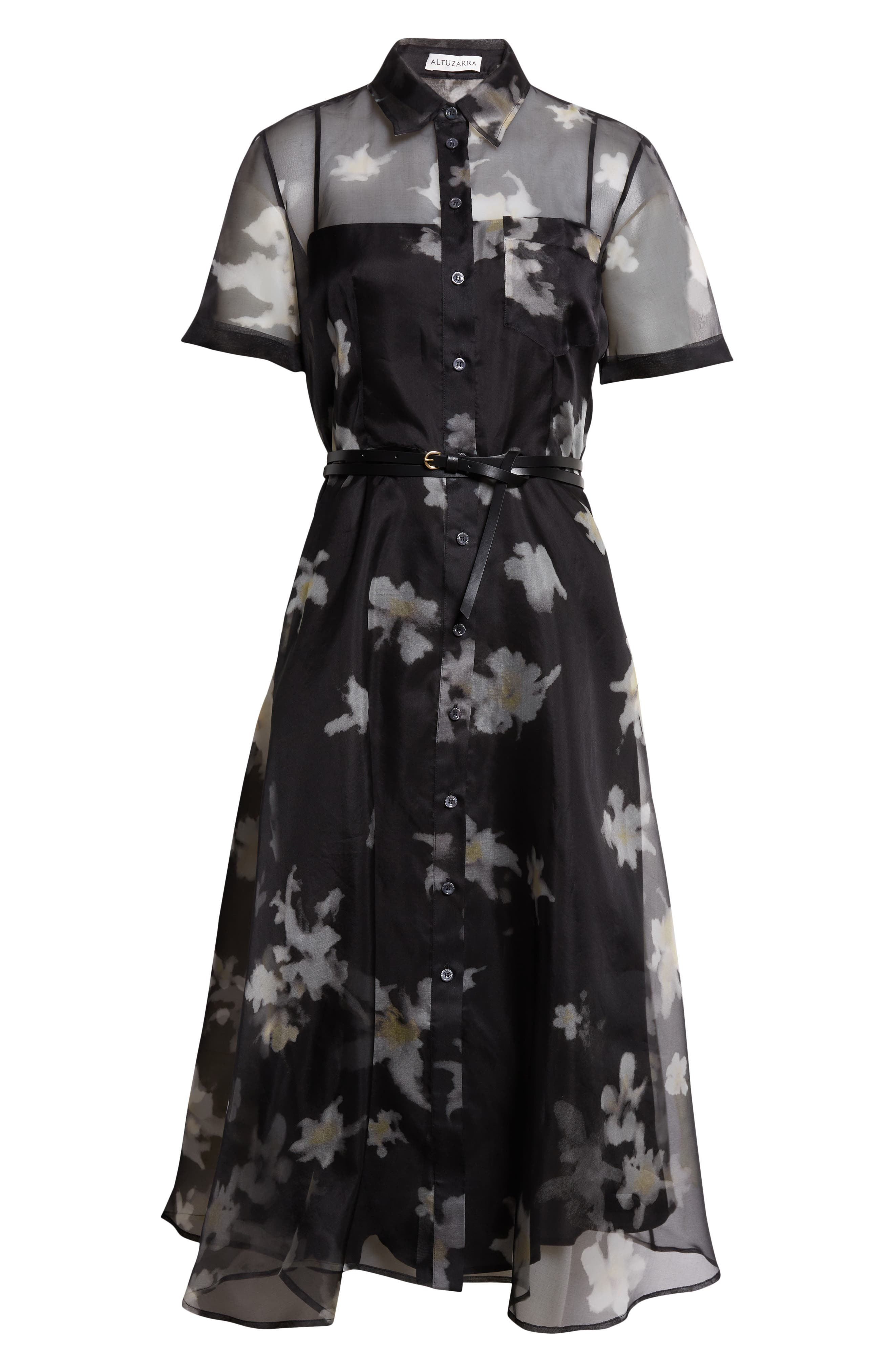 Altuzarra Kiera Print Silk Chiffon Belted Shirtdress in Black Inky Flowers at Nordstrom - 5