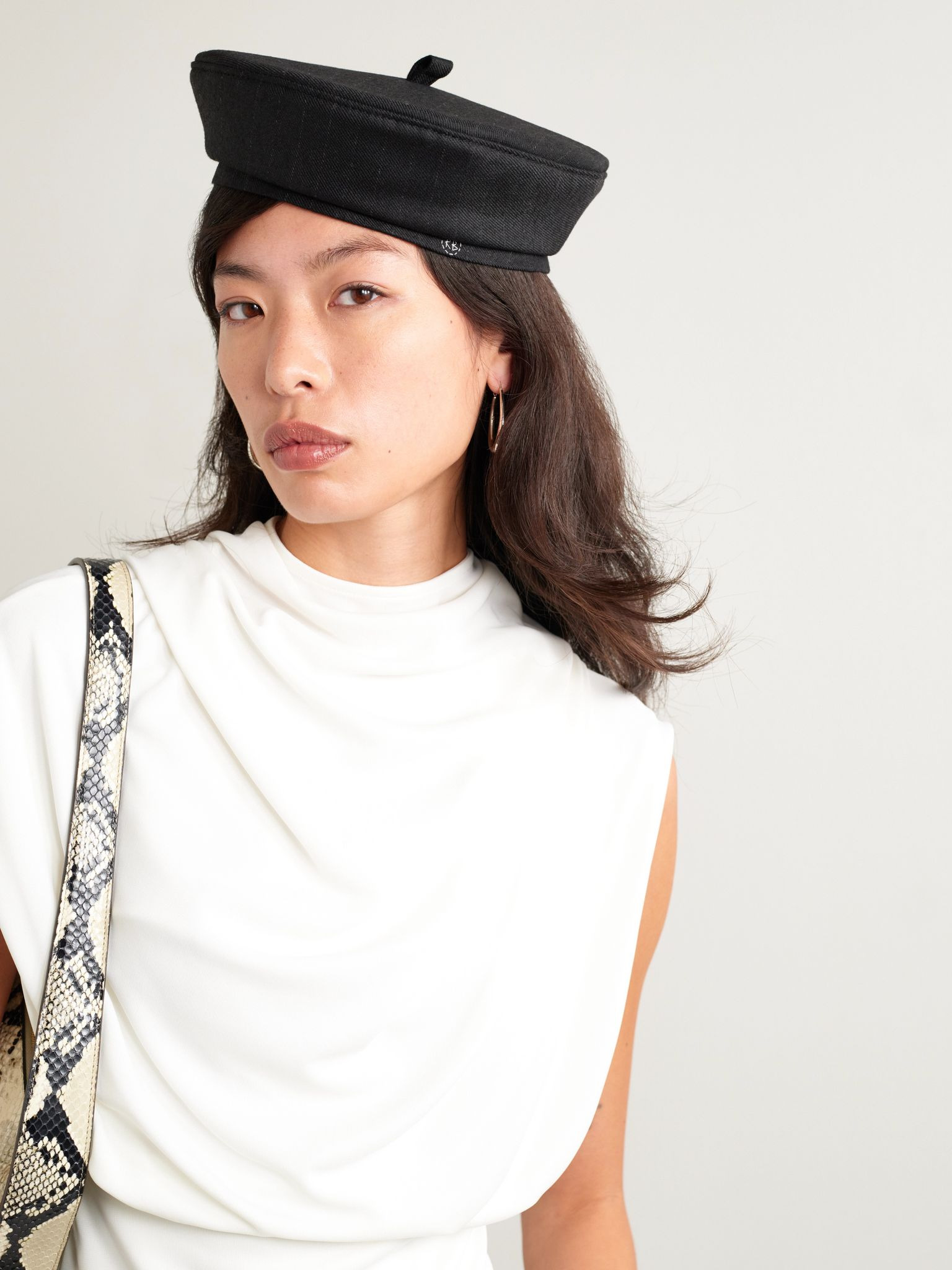 Pinstriped wool-blend beret Black - 2