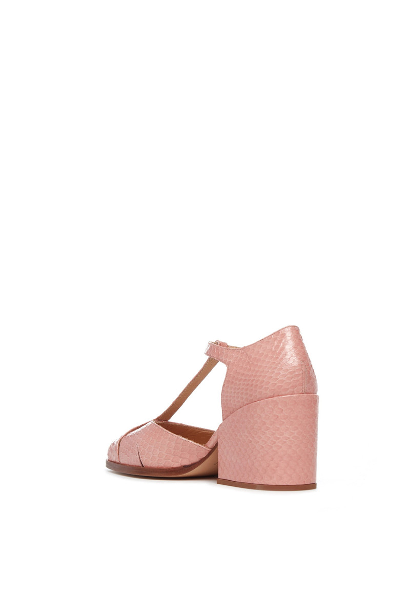 GABRIELA HEARST Hawes T-Strap Heel in Light Pink Snakeskin outlook