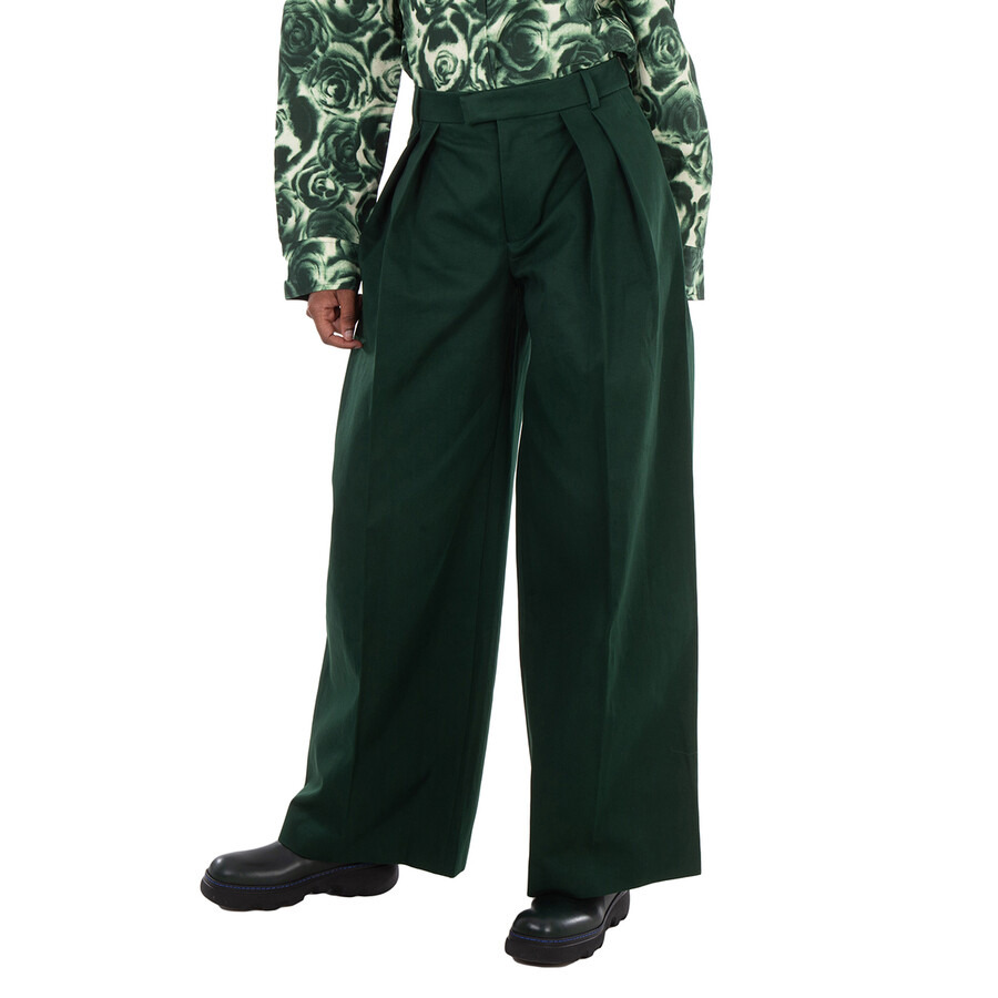 Burberry Wide Leg Pleated-Detail Cotton Trousers - 3