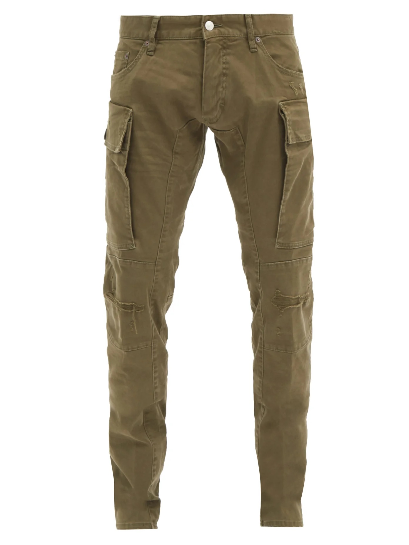 Distressed cotton-blend slim cargo trousers - 1