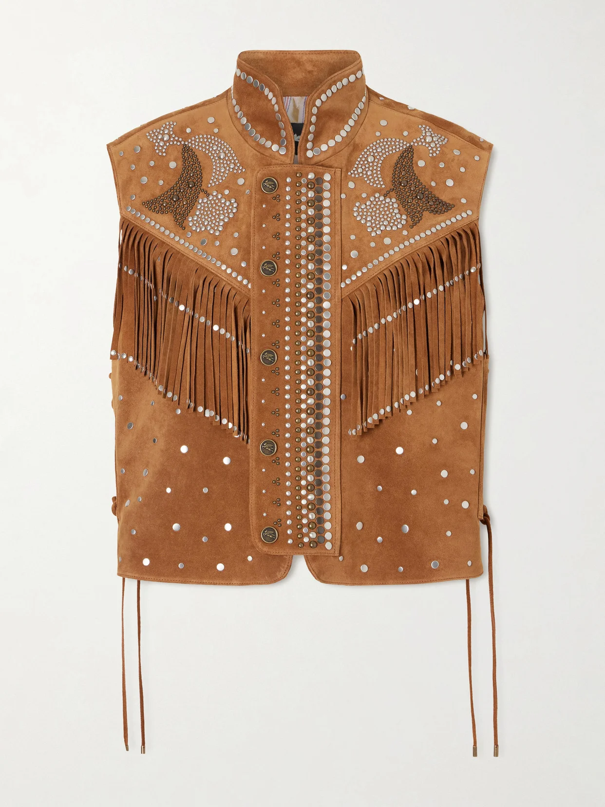 Fringed Studded Suede Vest - 1