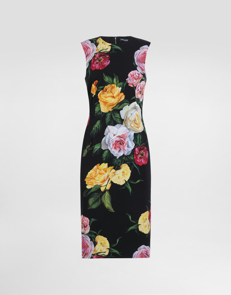 Floral-print stretch-silk charmeuse dress Black 1