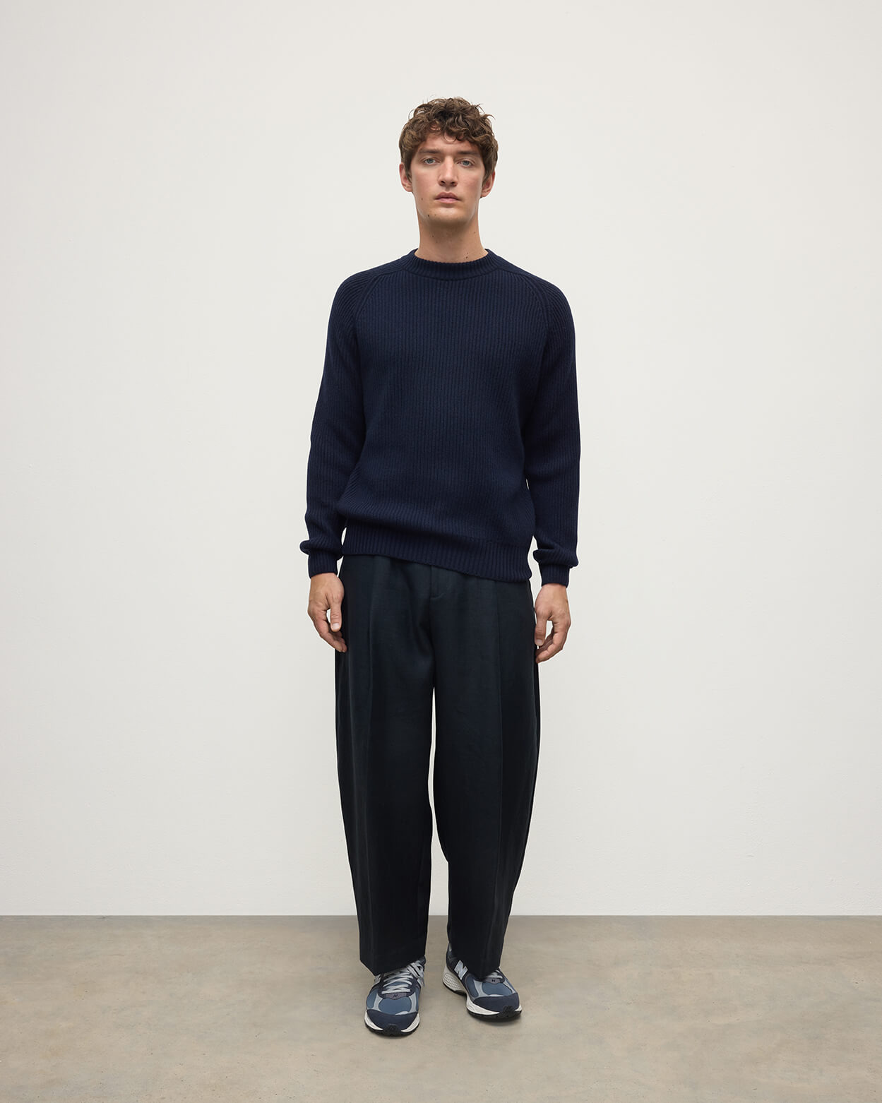Contrast Neck Navy Cashmere Jumper - 2
