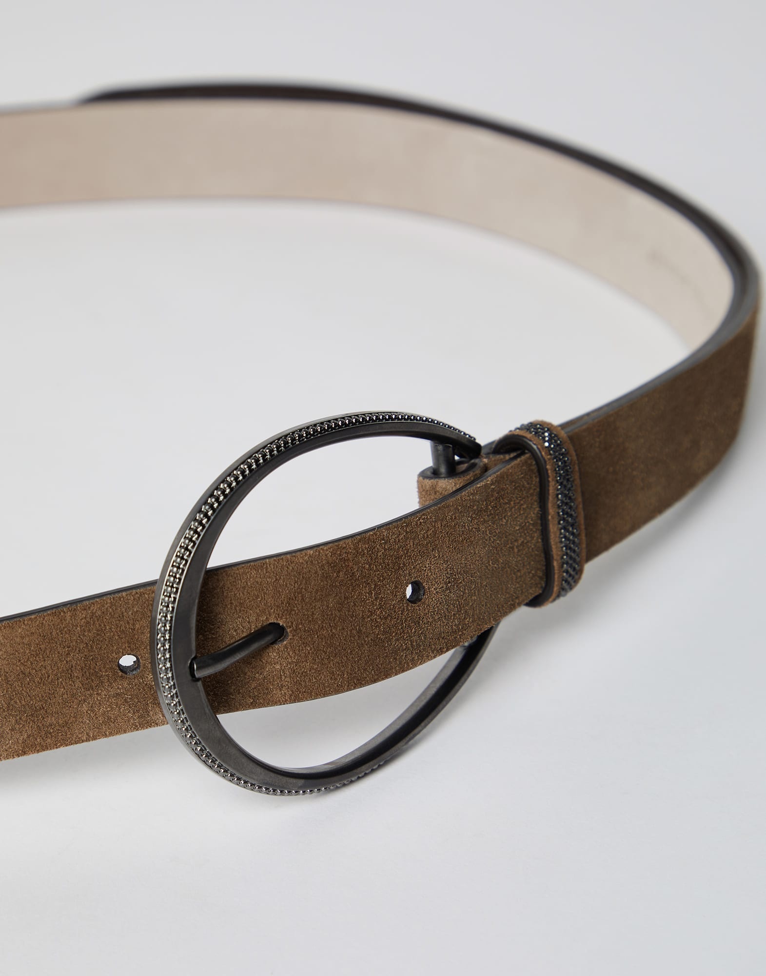 Suede-effect calfskin oval buckle belt with monili - 2