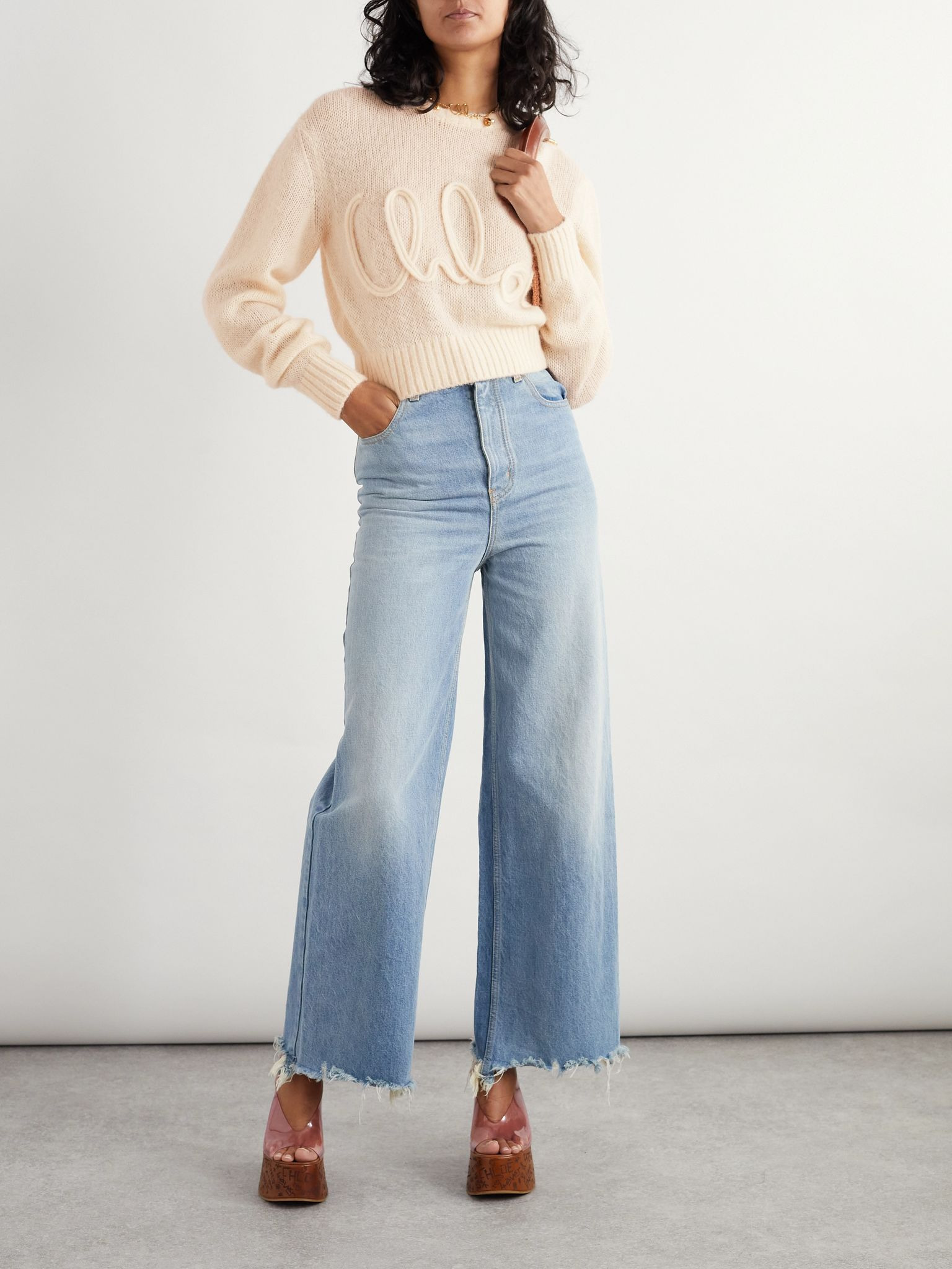 Embroidered alpaca and silk-blend sweater Cream - 2