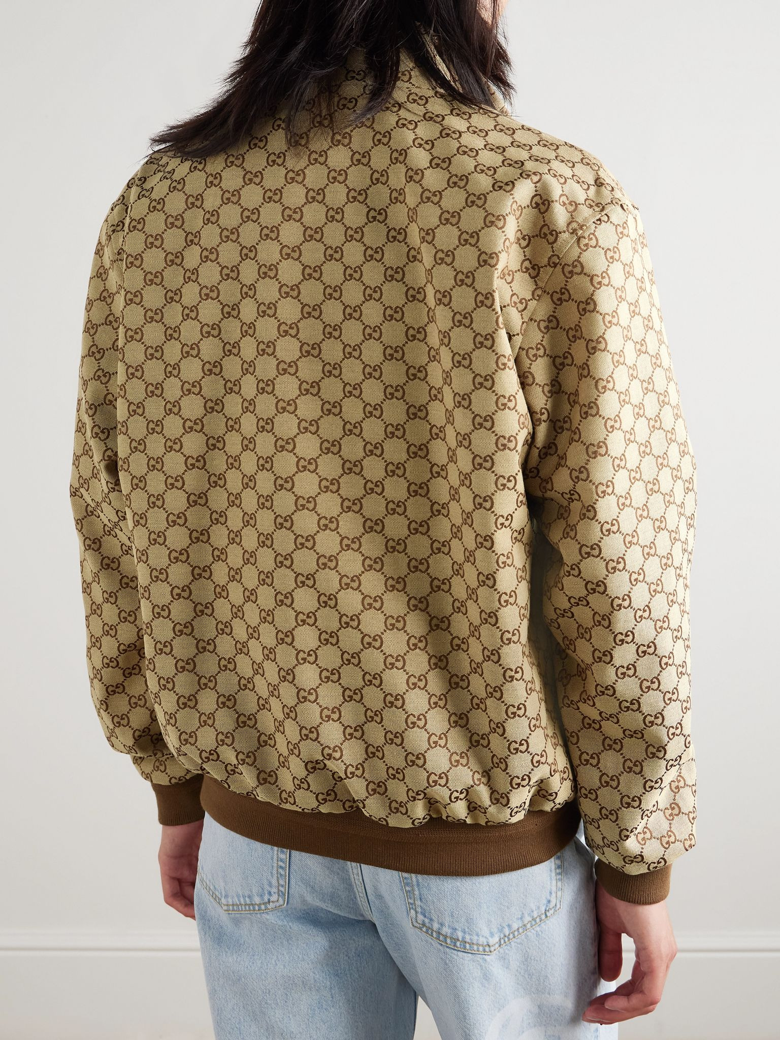Monogrammed Cotton-Blend Canvas Bomber Jacket Brown - 3