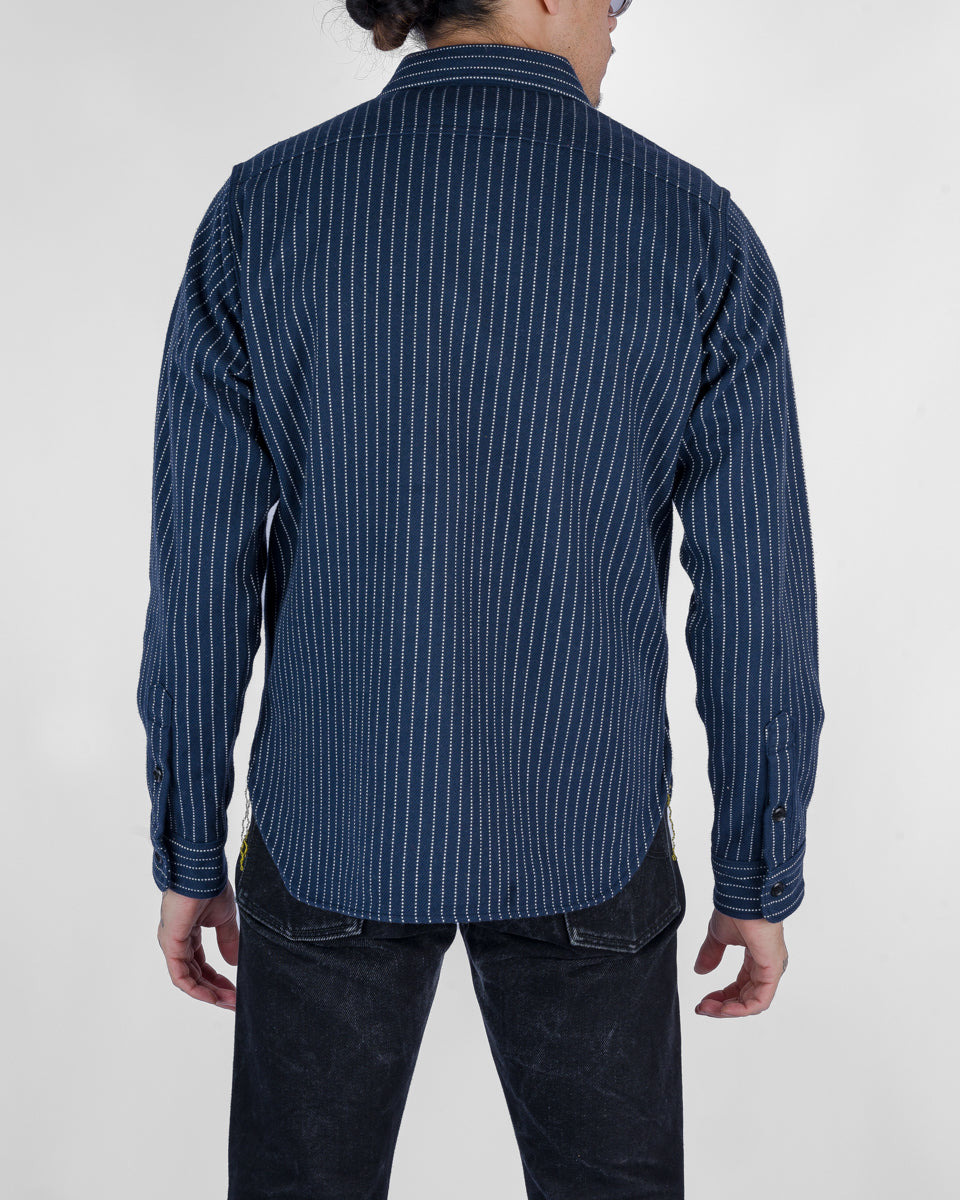 IHSH-402-NAV 12oz Ultra Heavy Flannel Chalk Stripe Work Shirt - Navy - 3