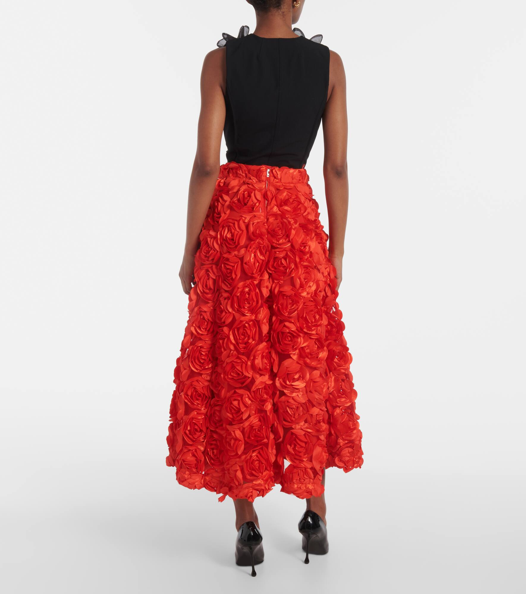 Floral-appliqué tulle midi skirt - 3