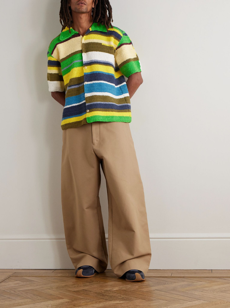 The Elder Statesman Striped Crocheted Organic Cotton Shirt Yellow outlook