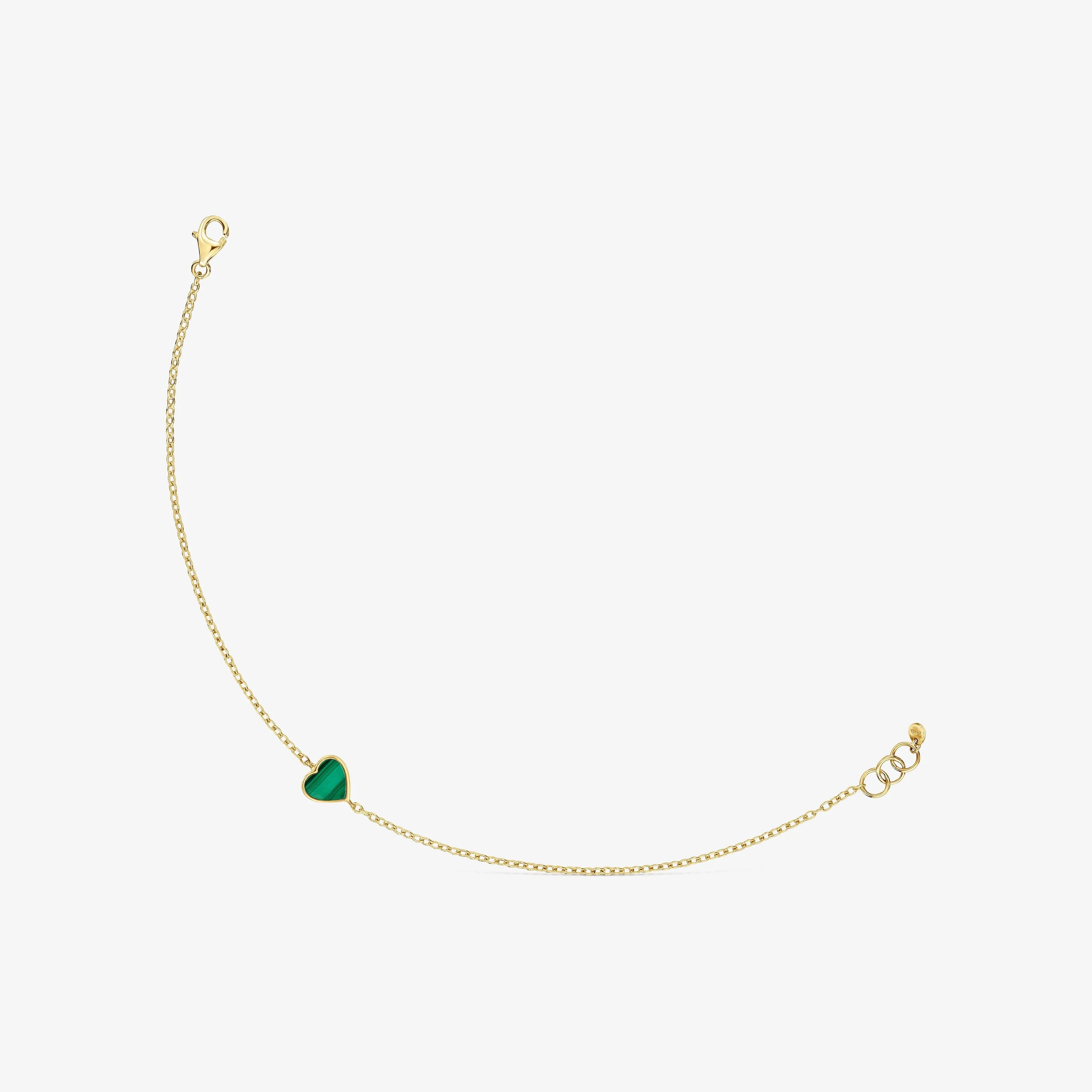 14K solid gold Chain bracelet with malachite XXS - 1