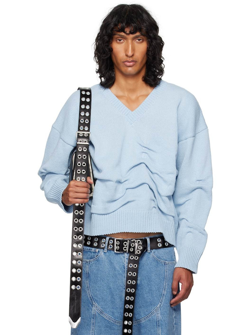 Blue Rollover Cotton Knit Sweater 1