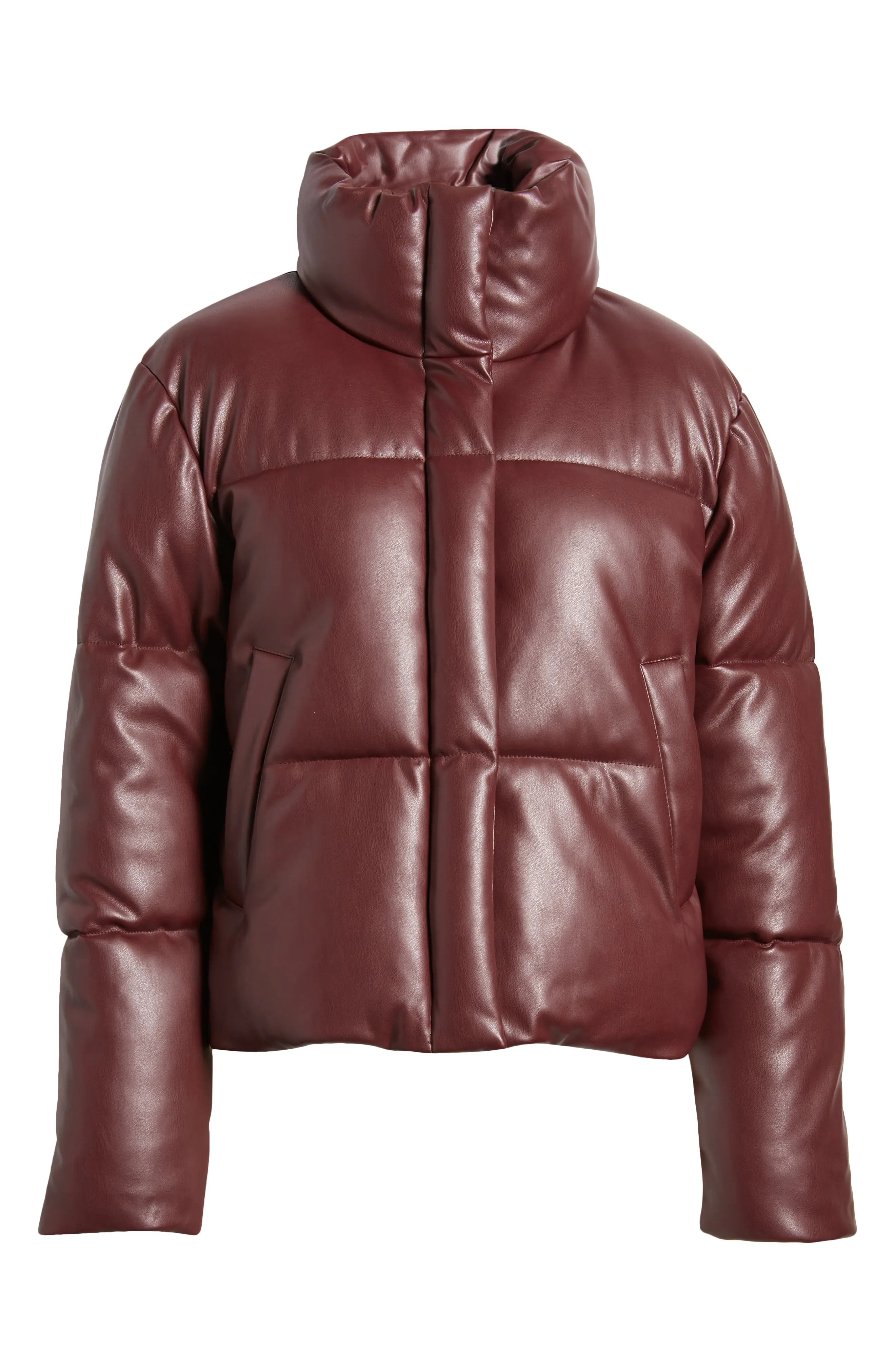 Water Resistant Faux Leather Puffer Jacket - 5