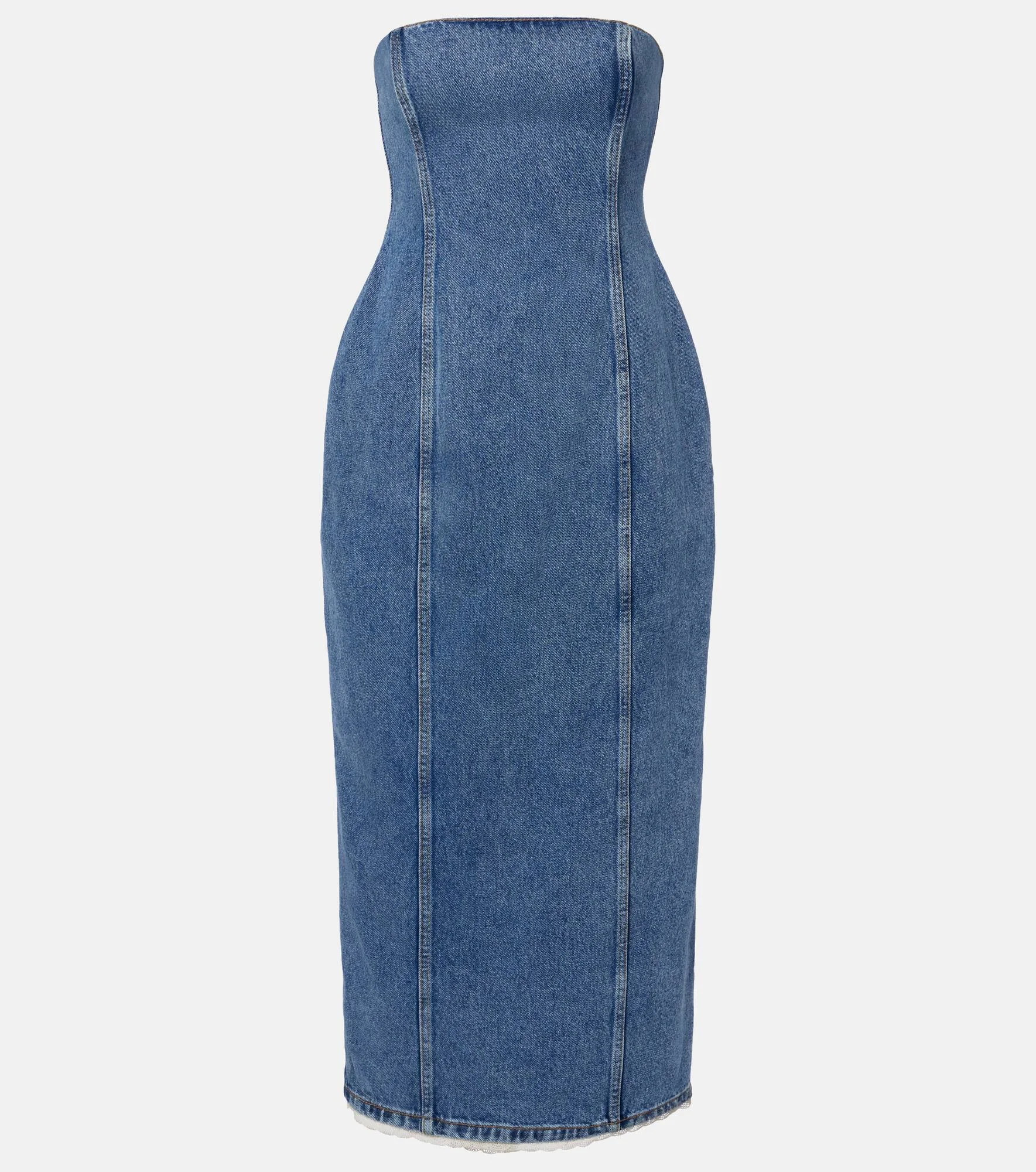 Crochet-trimmed denim midi dress - 1