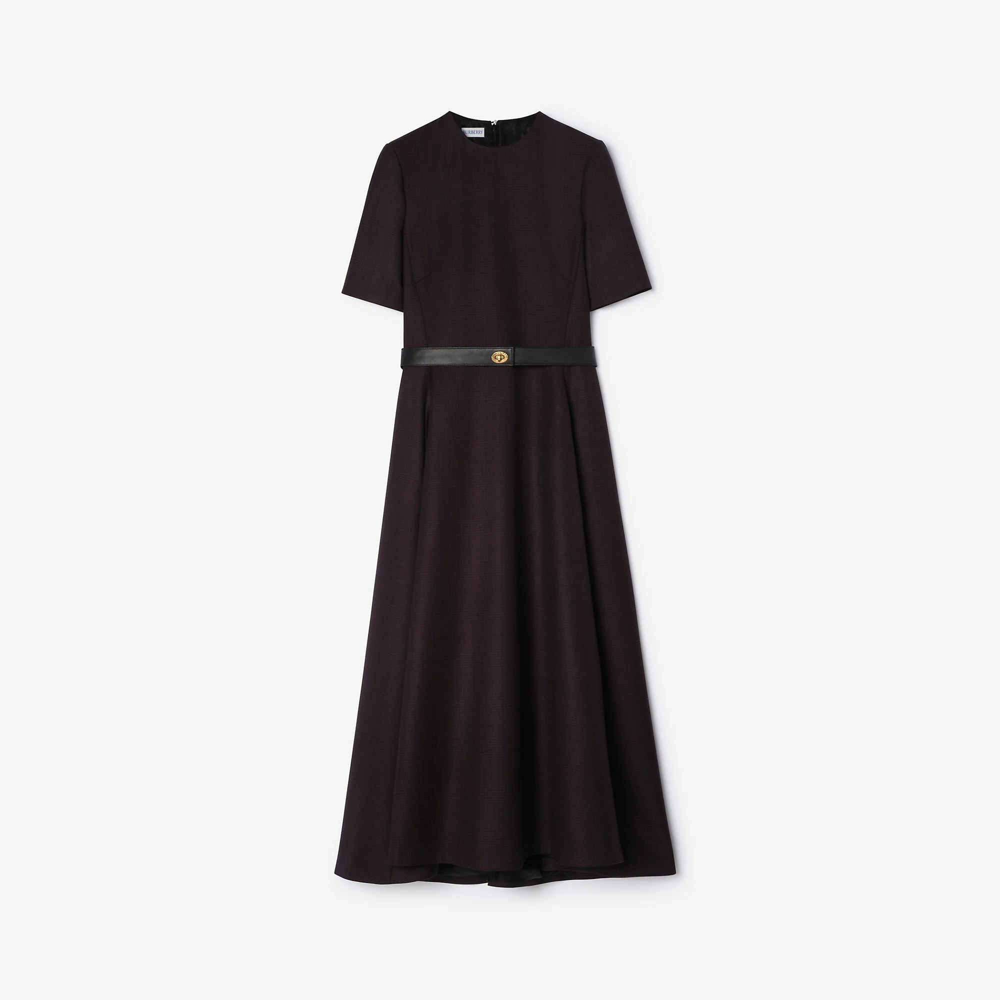 Belted Check Wool Dress - 1
