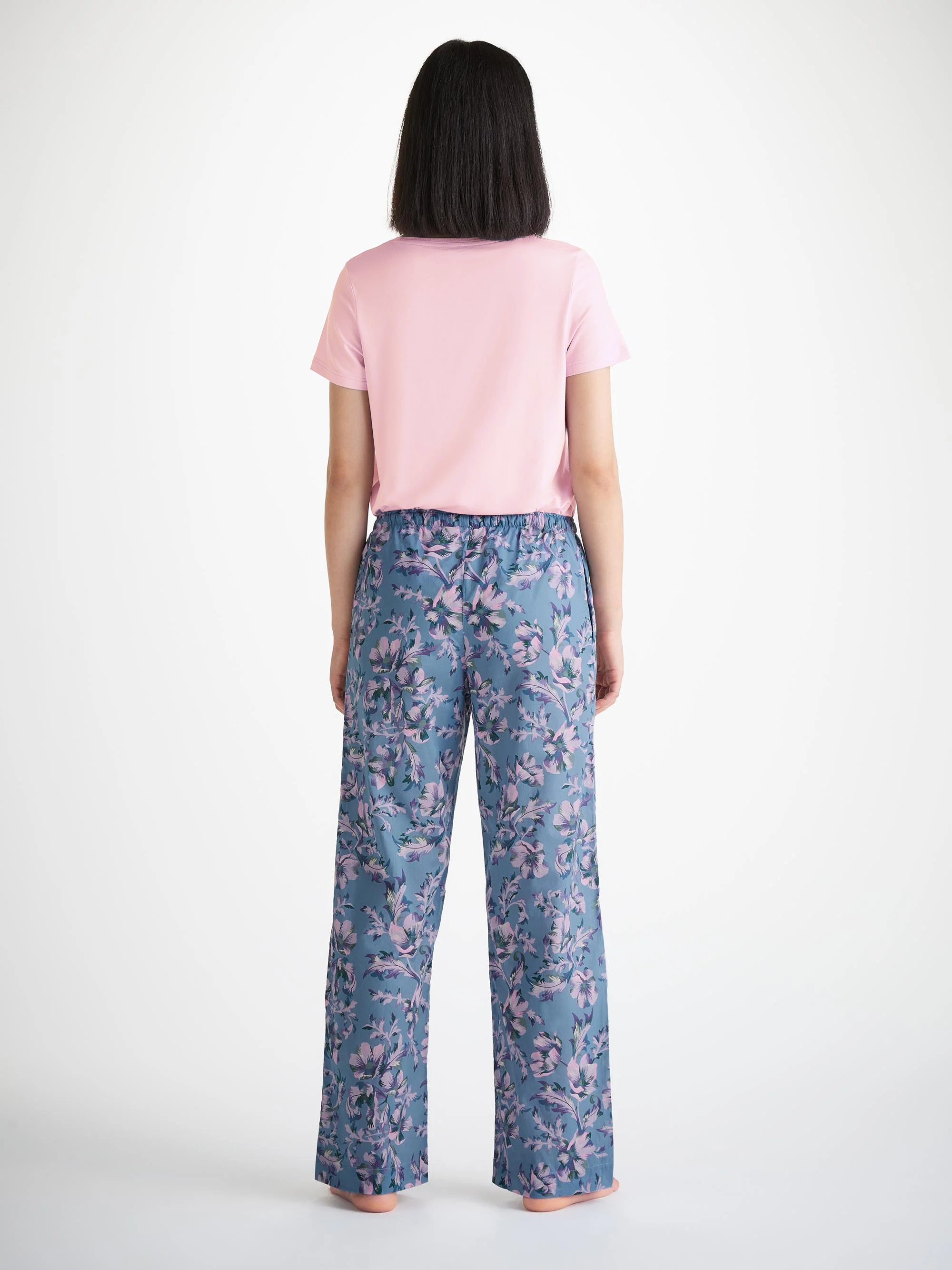 Women's Lounge Pants Cotton Batiste Blue Wildflower Print - 5