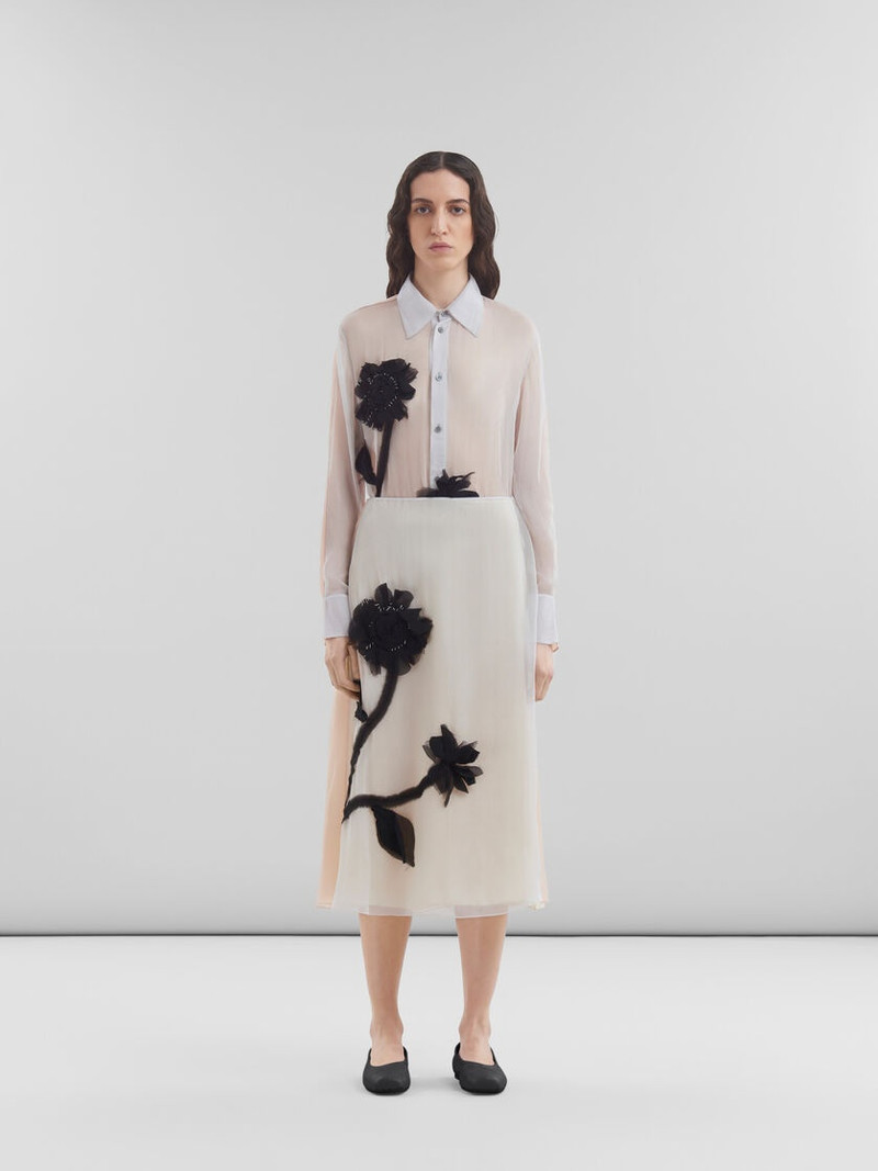 Marni WHITE CHIFFON SKIRT WITH FLOWER APPLIQUÉS outlook