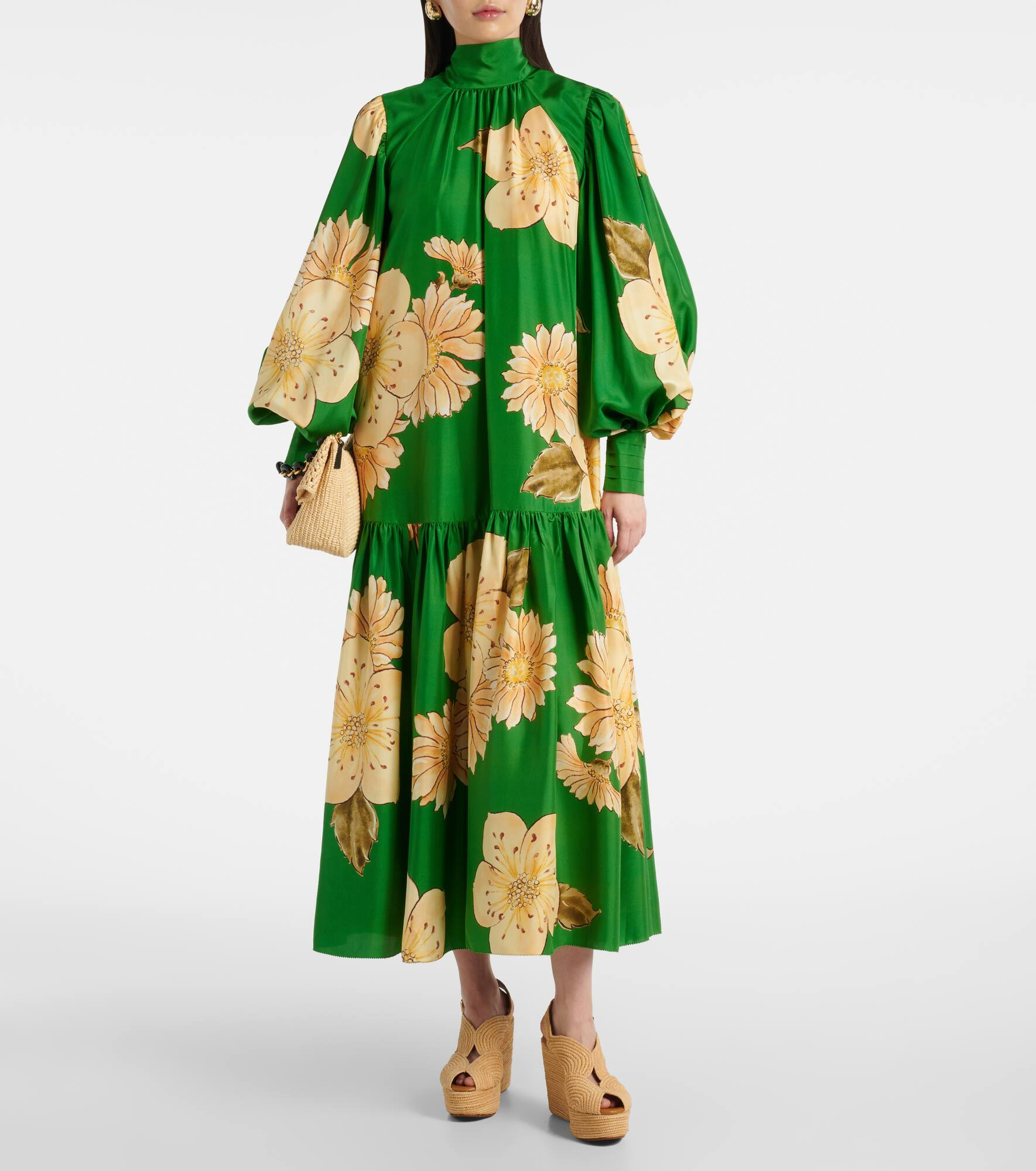 Sage floral silk midi dress - 2