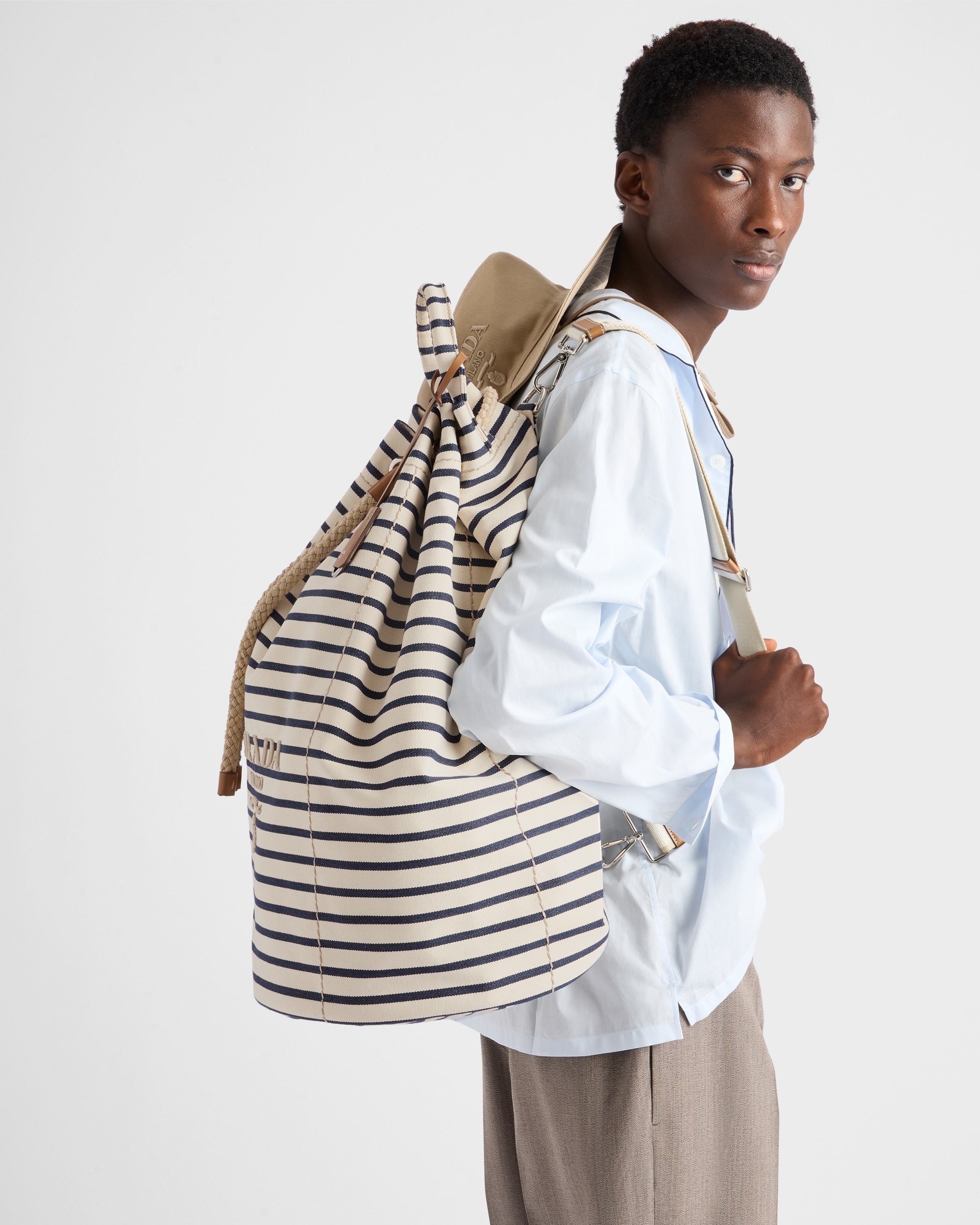 Striped canvas drawstring duffel bag - 8