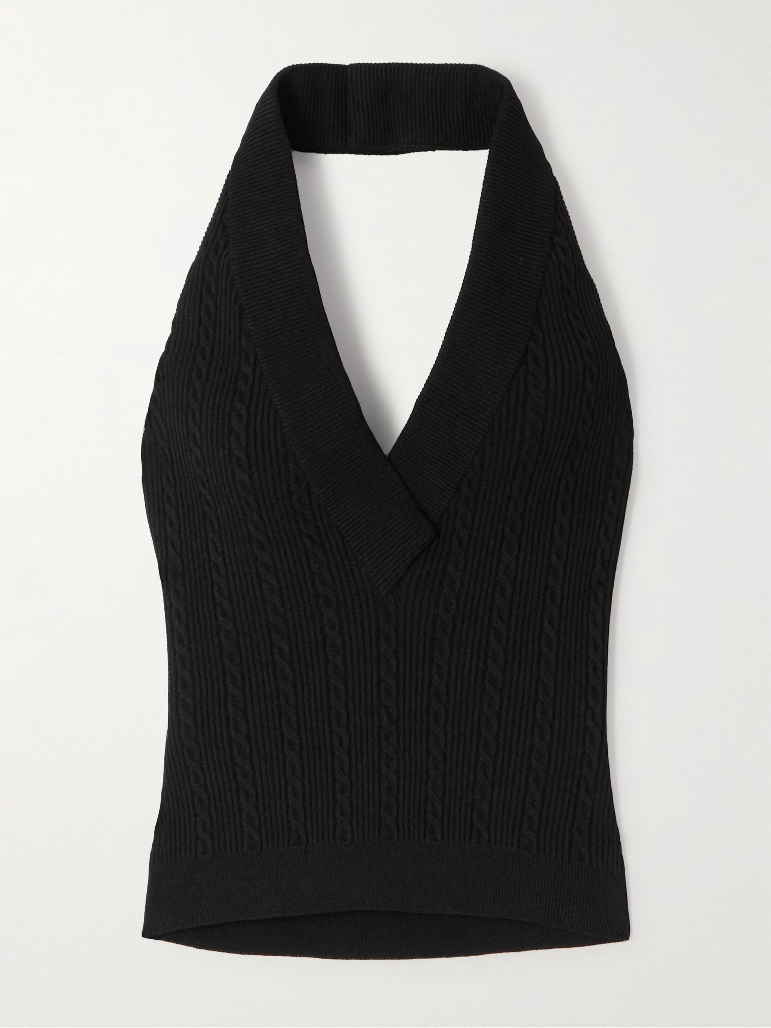 Ribbed cable-knit halterneck top Black - 1