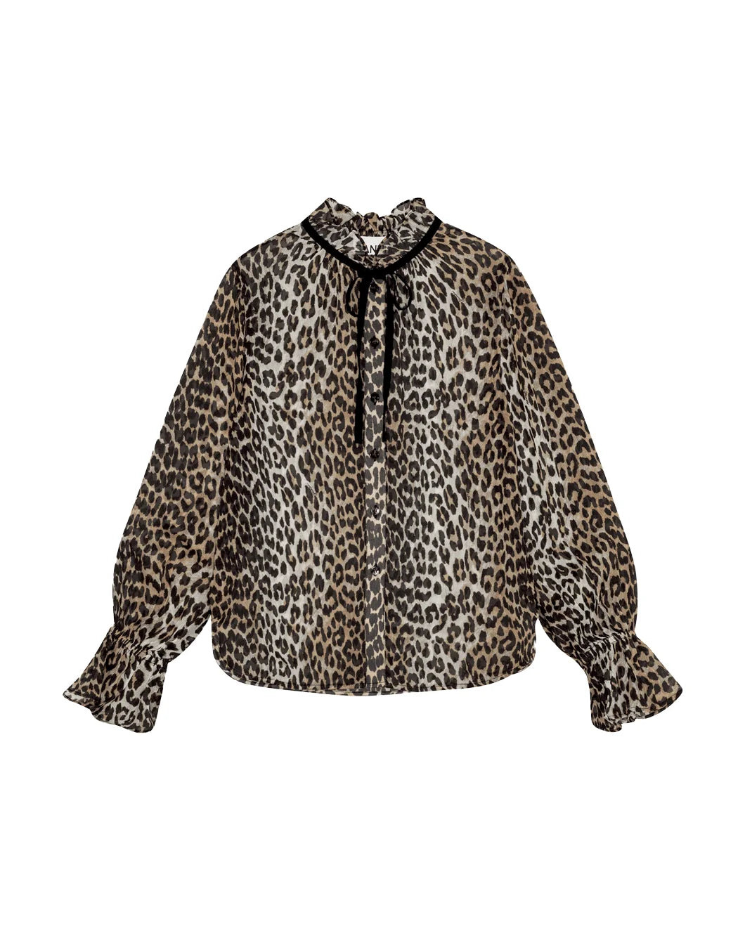 LEOPARD PRINT CHIFFON TIE STRING SHIRT - 1