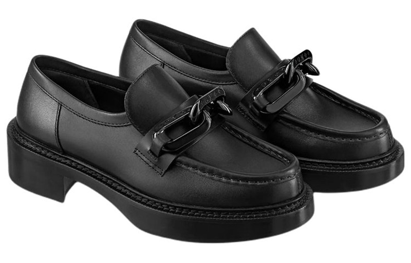 Louis Vuitton (WMNS) LOUIS VUITTON LV Academy Loafers 'Black with Chain' 1A9R6Y outlook