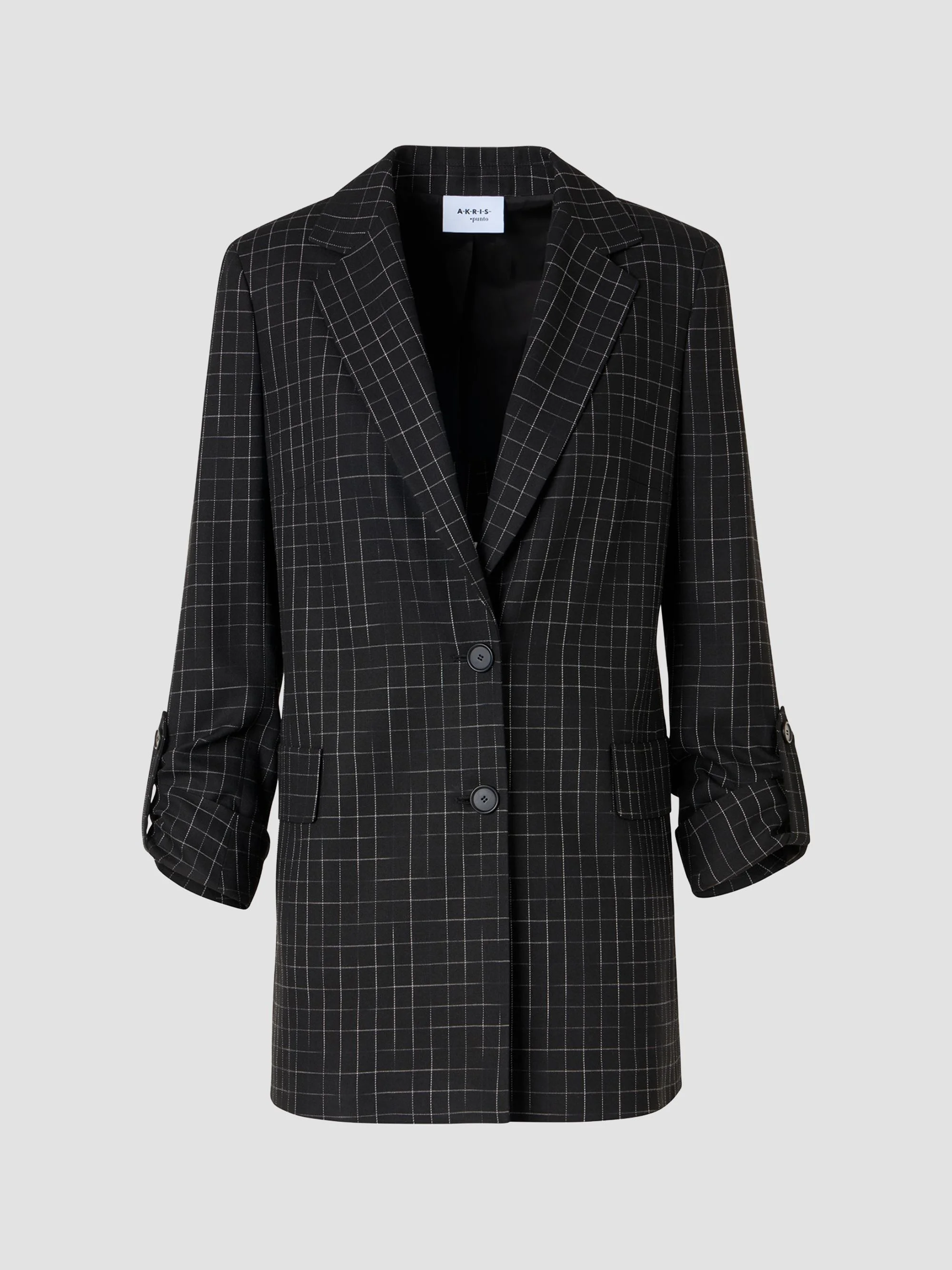 Women's Broken Check Twill Boyfriend Jacket - Black Cream - 1