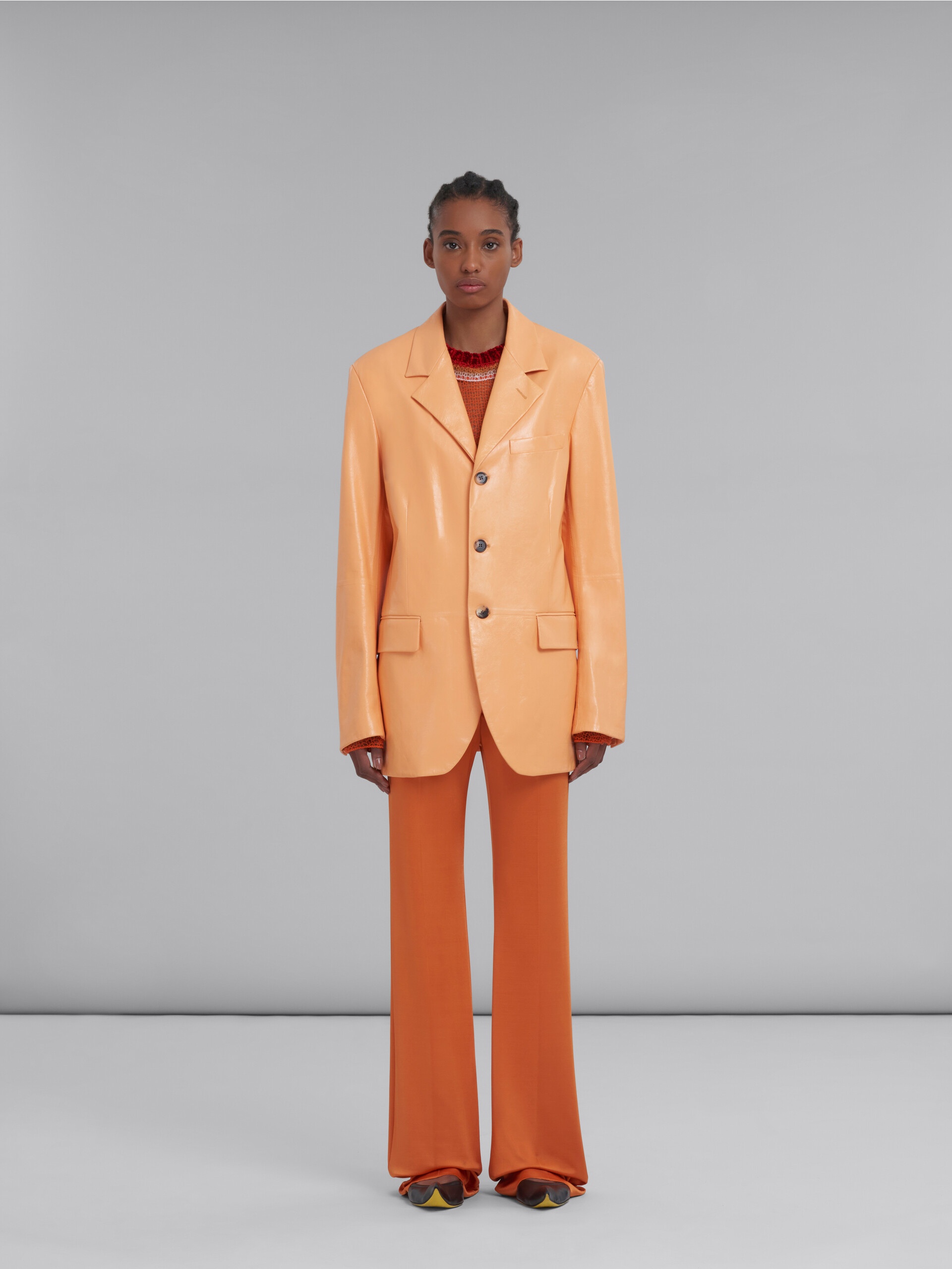ORANGE SINGLE-BREASTED LEATHER BLAZER - 2