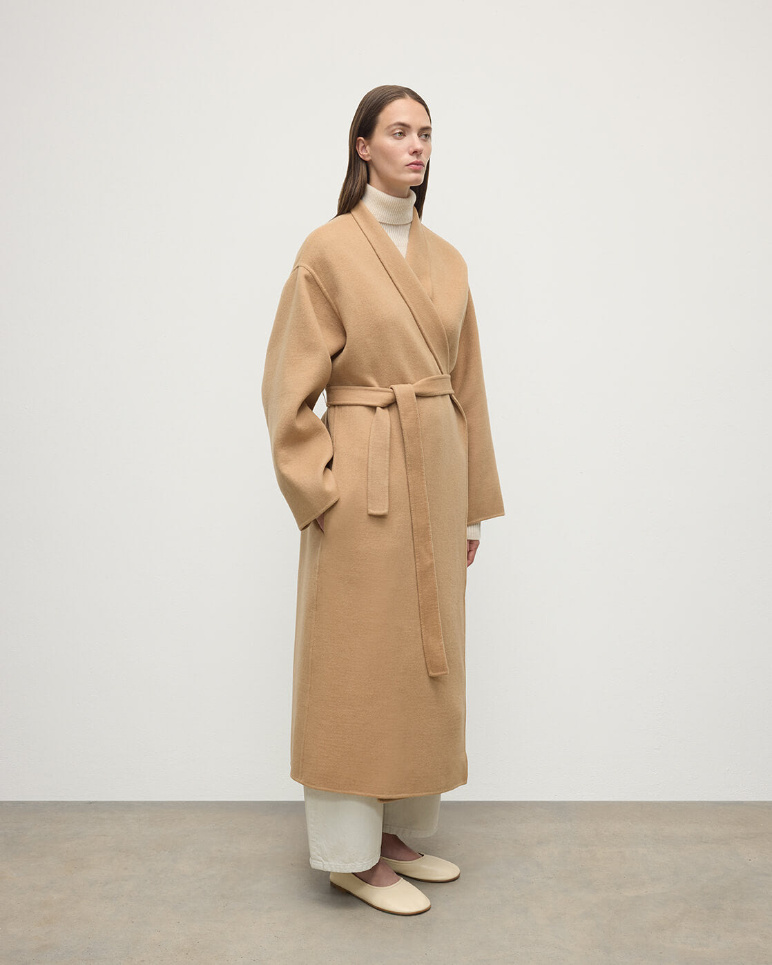 Camel Cashmere Wrap Coat - 3