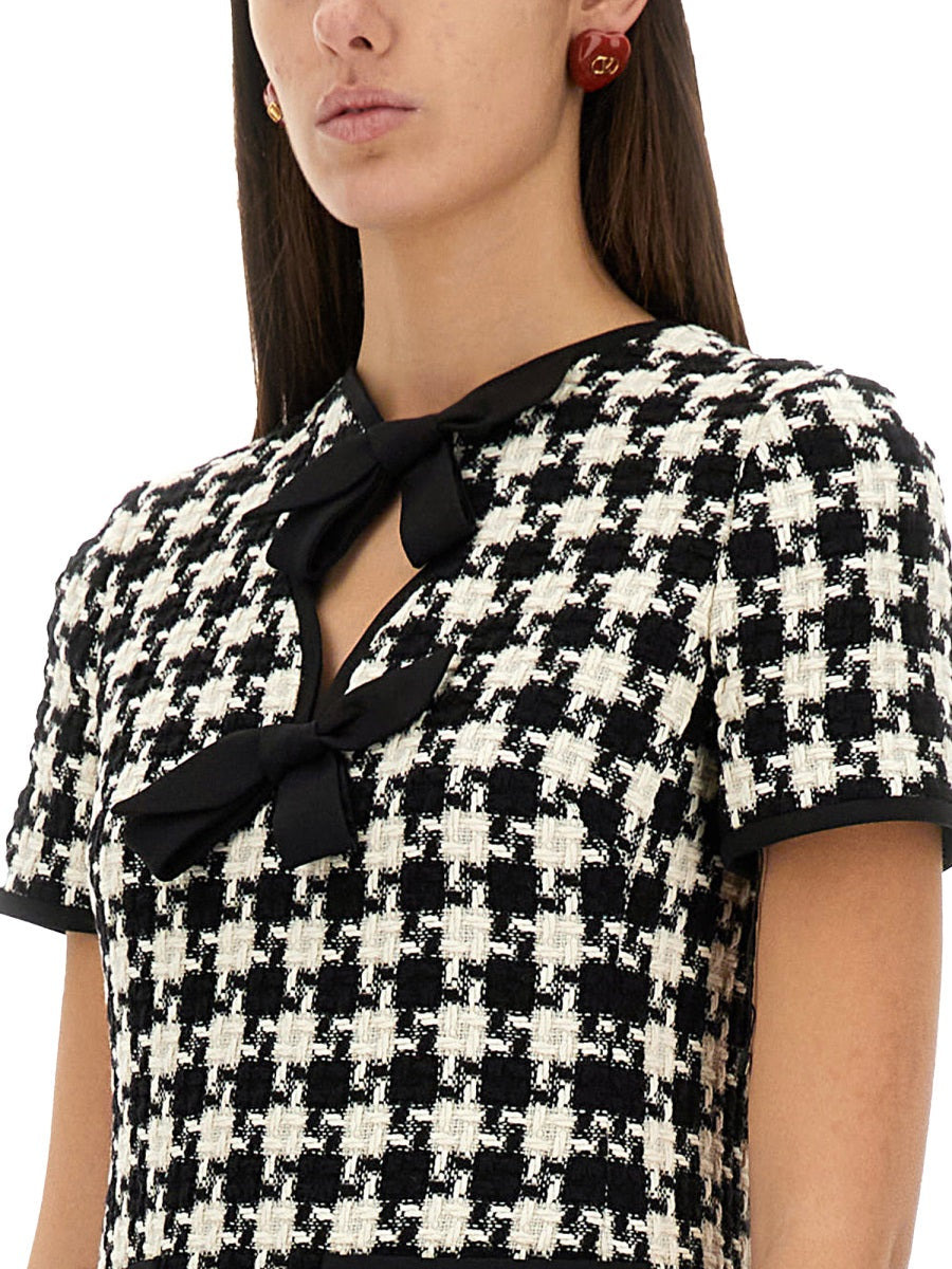 Valentino Women Embroidered Damier Light Tweed Short Dress - 4