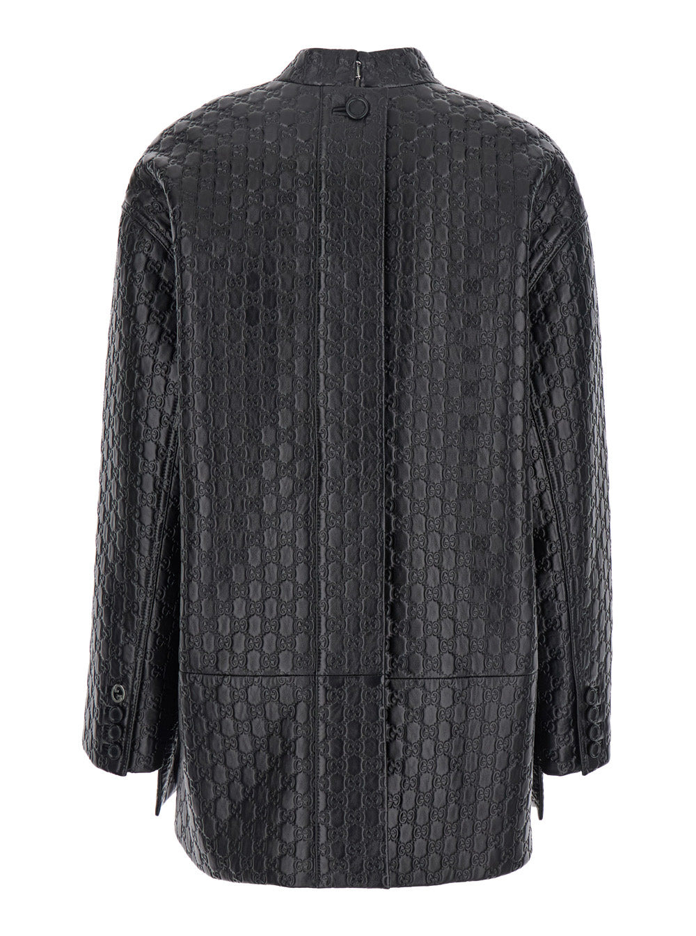 Gucci Women Black Jacket With Embossed All-Over Gg Logo In Leather Woman - 2