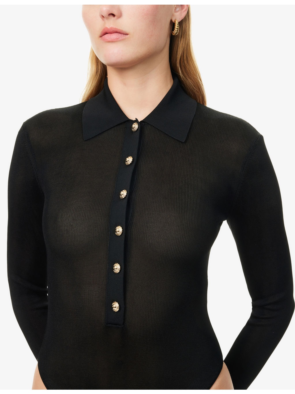 Ribbed Long-Sleeves Knitted Bodysuit - 5