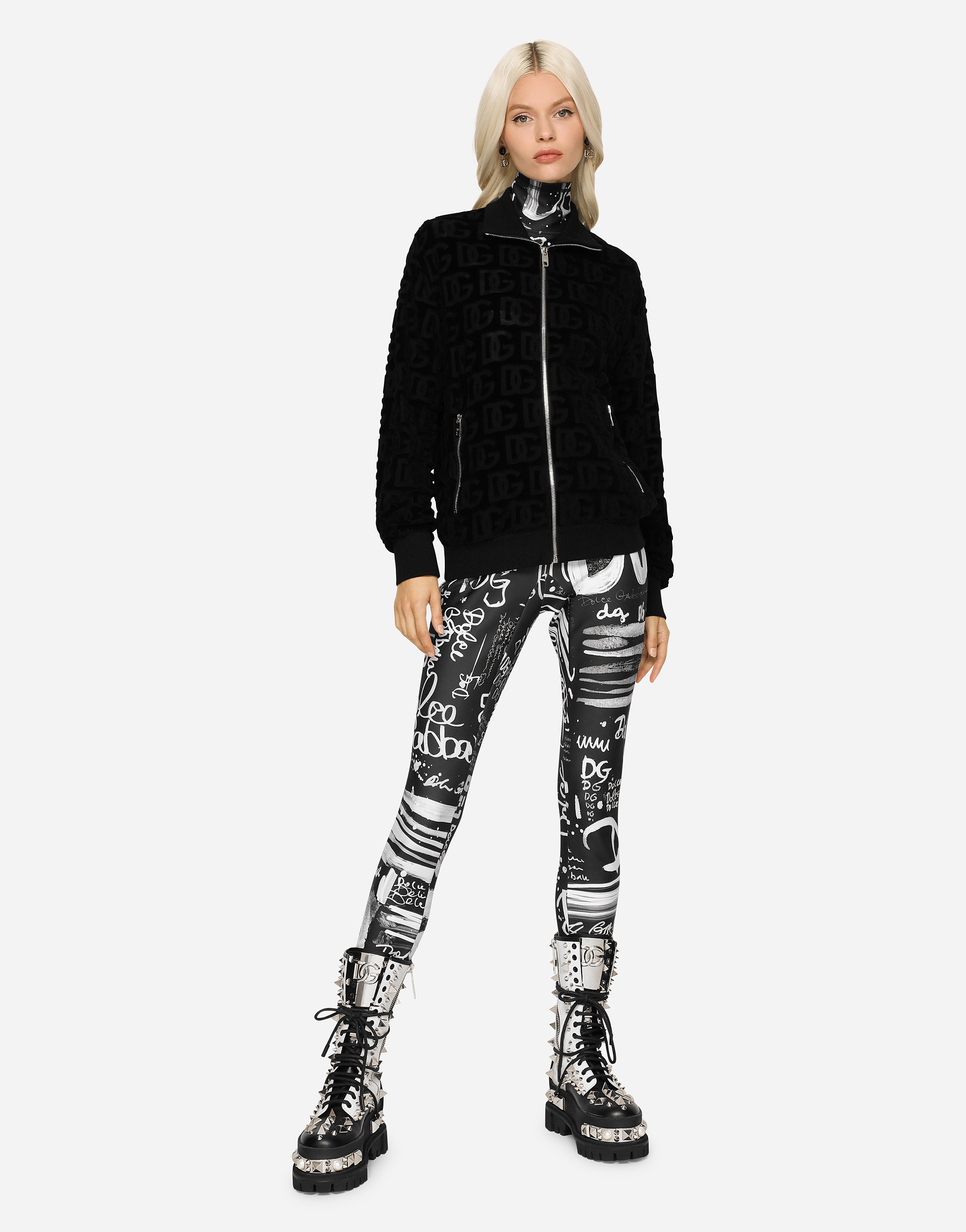 Jacquard jersey sweatshirt with all-over DG detail and zipper - 4