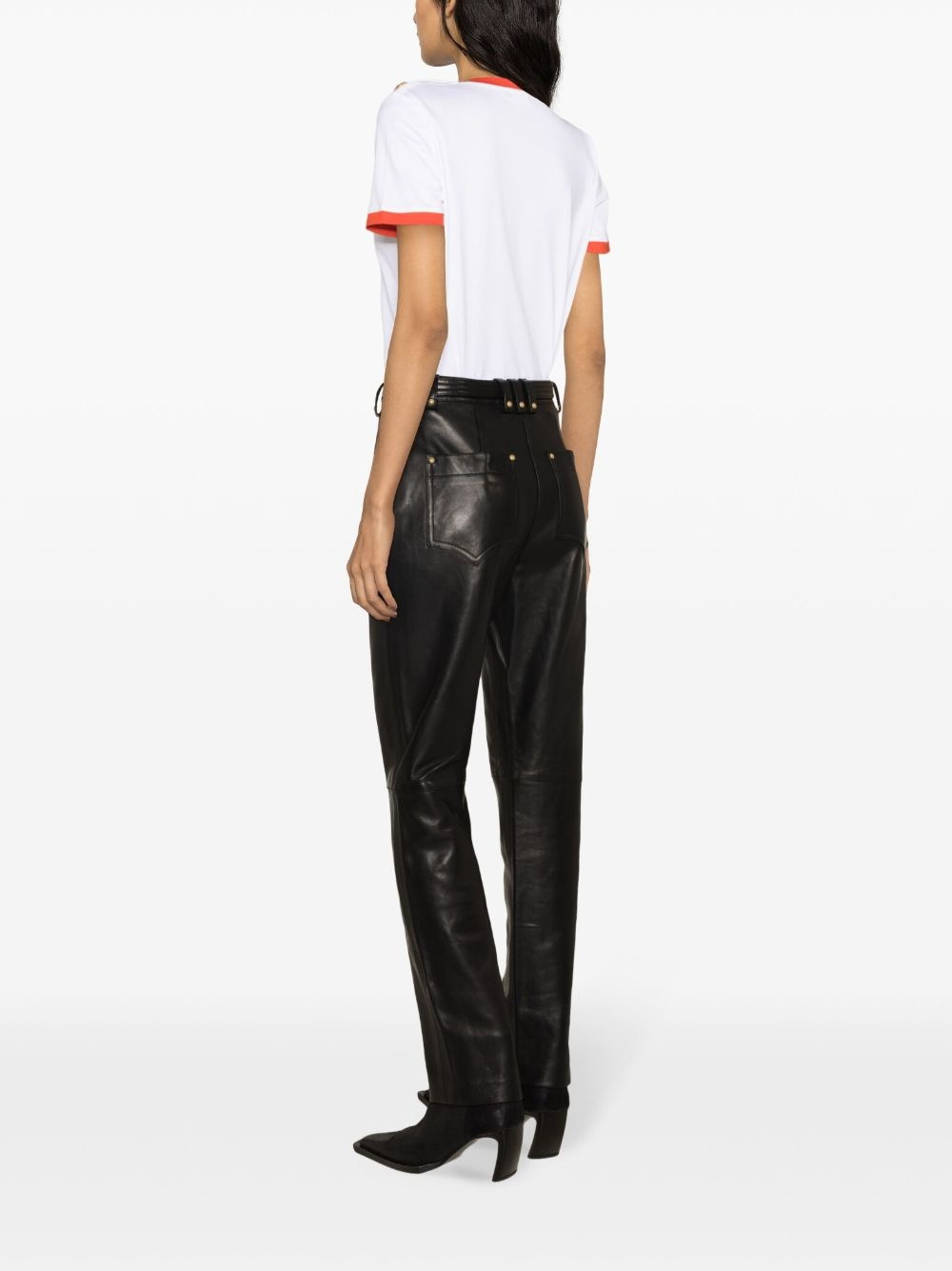 belted high-rise leather trousers - 4