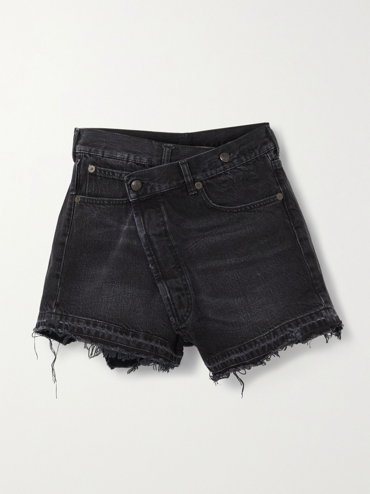 Crossover asymmetric distressed denim shorts Black - 1
