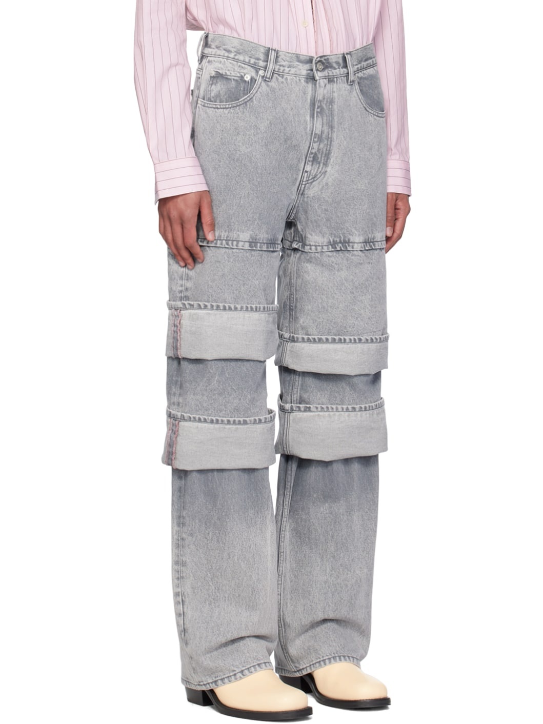 Gray Layered Jeans - 4