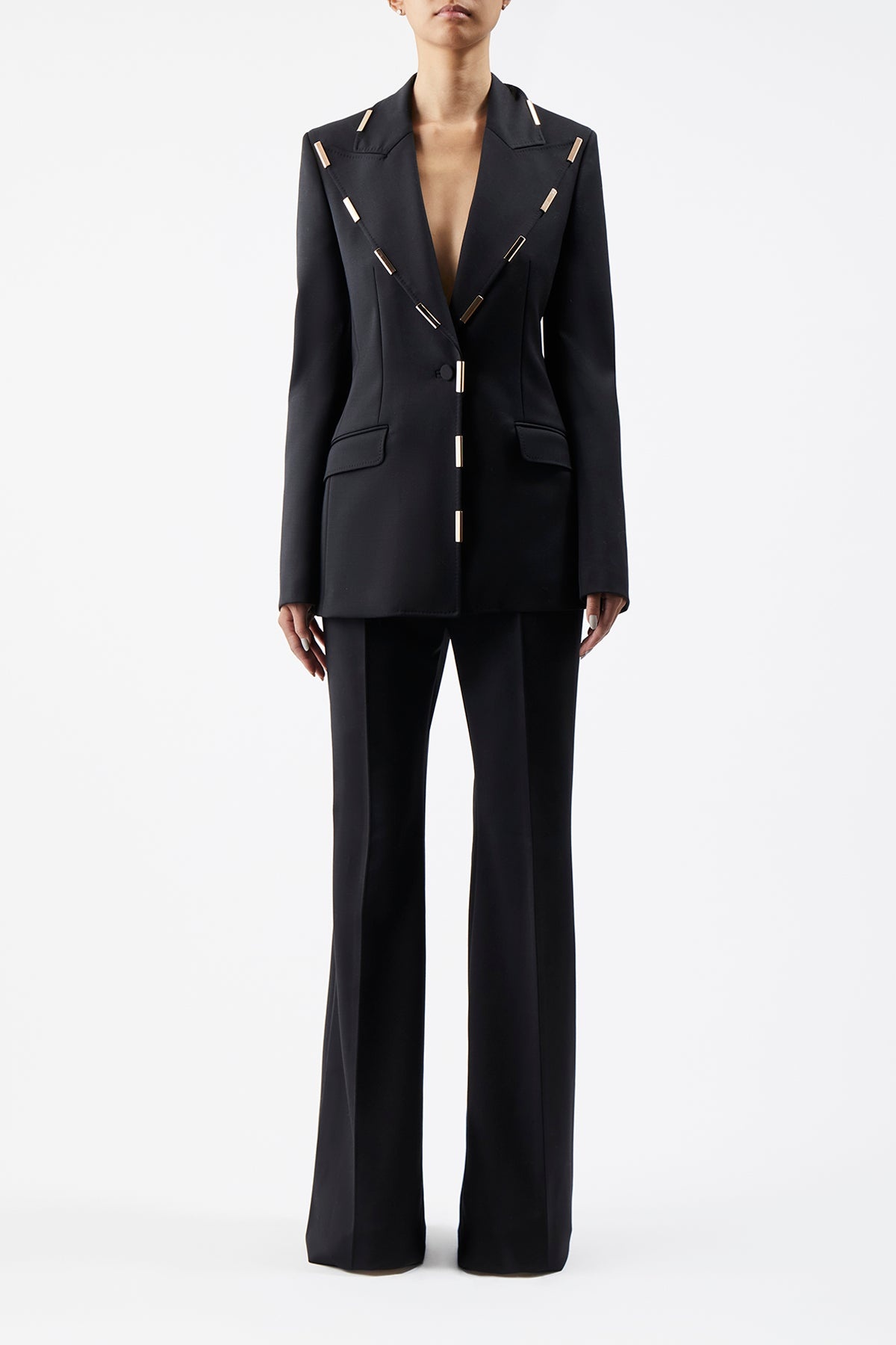 Leiva Blazer in Black Sportswear Wool with Gold Bars - 3