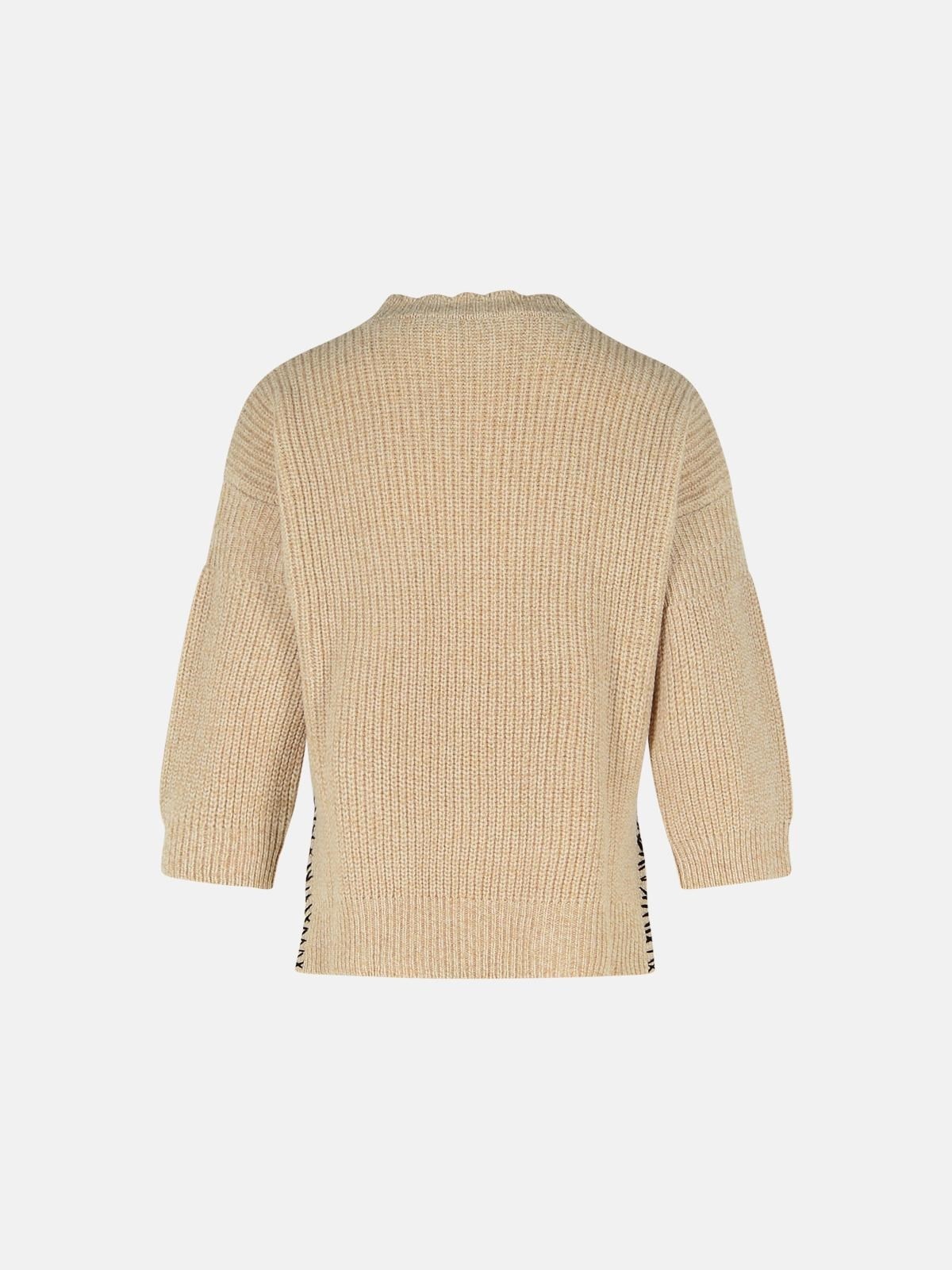 BEIGE MOULINÉ VIRGIN WOOL SWEATER WITH 'MARNI MENDING' EMBROIDERY - 3