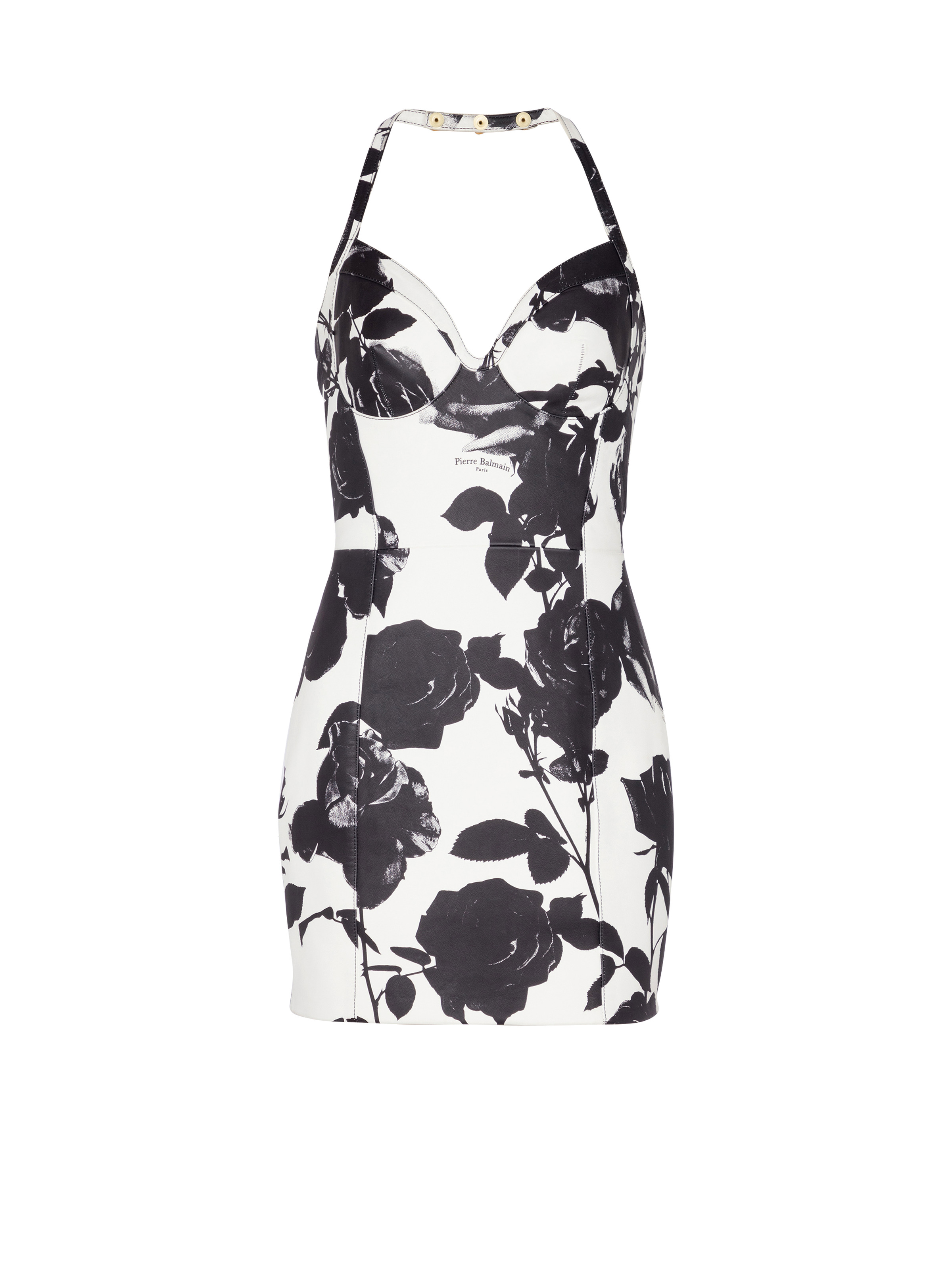 Black and White Roses leather halterneck dress - 1