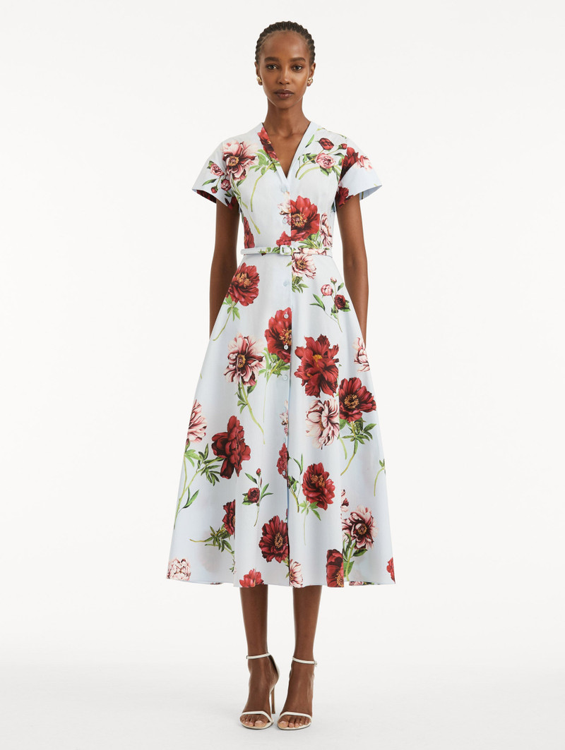 Oscar de la Renta PEONY COTTON POPLIN SHORT SLEEVE DRESS outlook