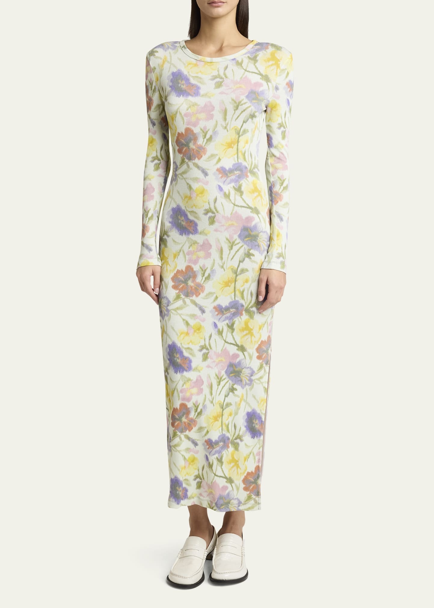 Floral Printed Mesh Tube Long Sleeve Midi Dress - 2