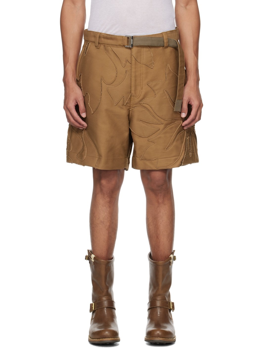 Tan Embroidered Shorts - 1