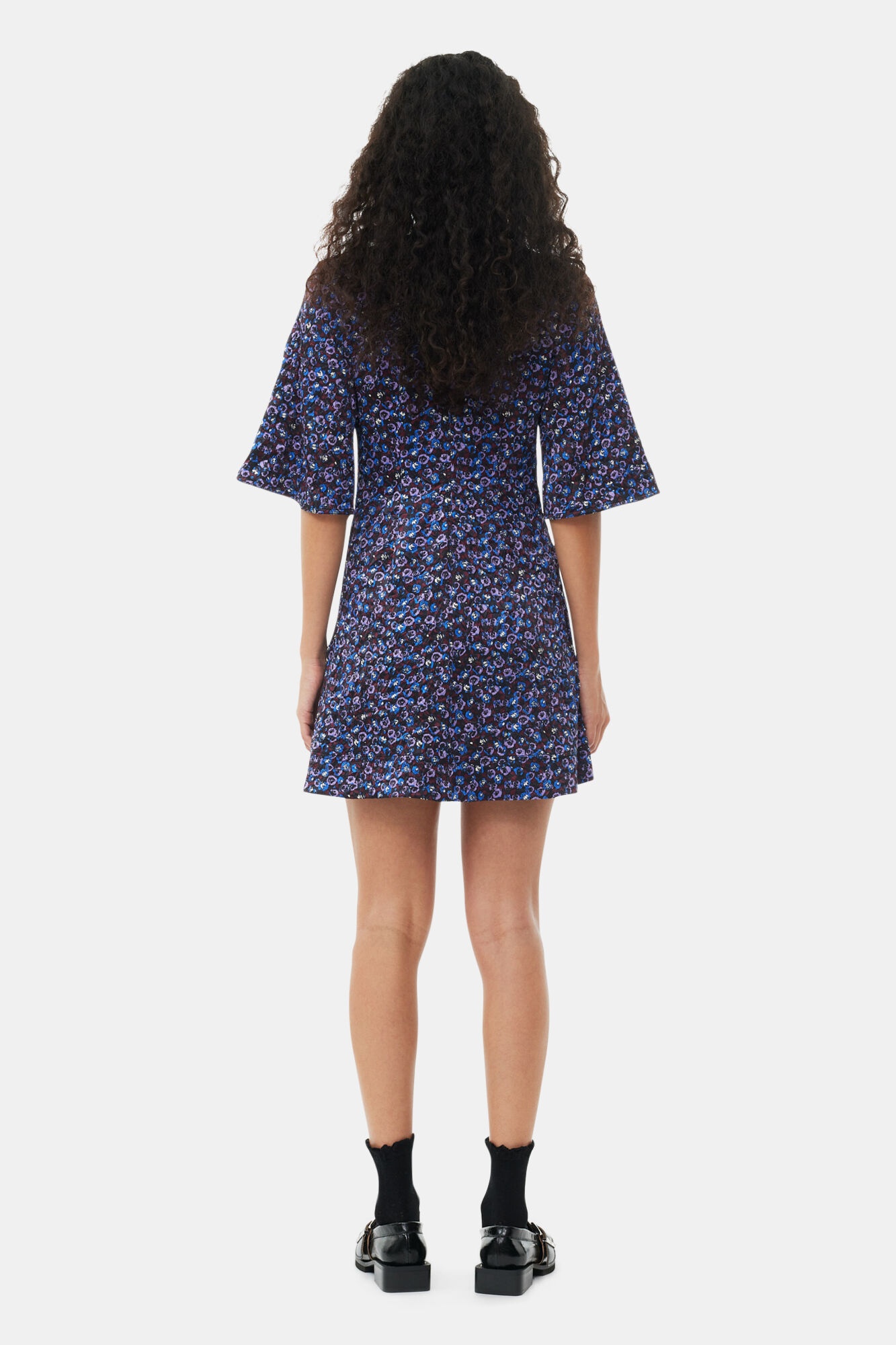 FLORAL CRINKLED SATIN V-NECK MINI DRESS - 5