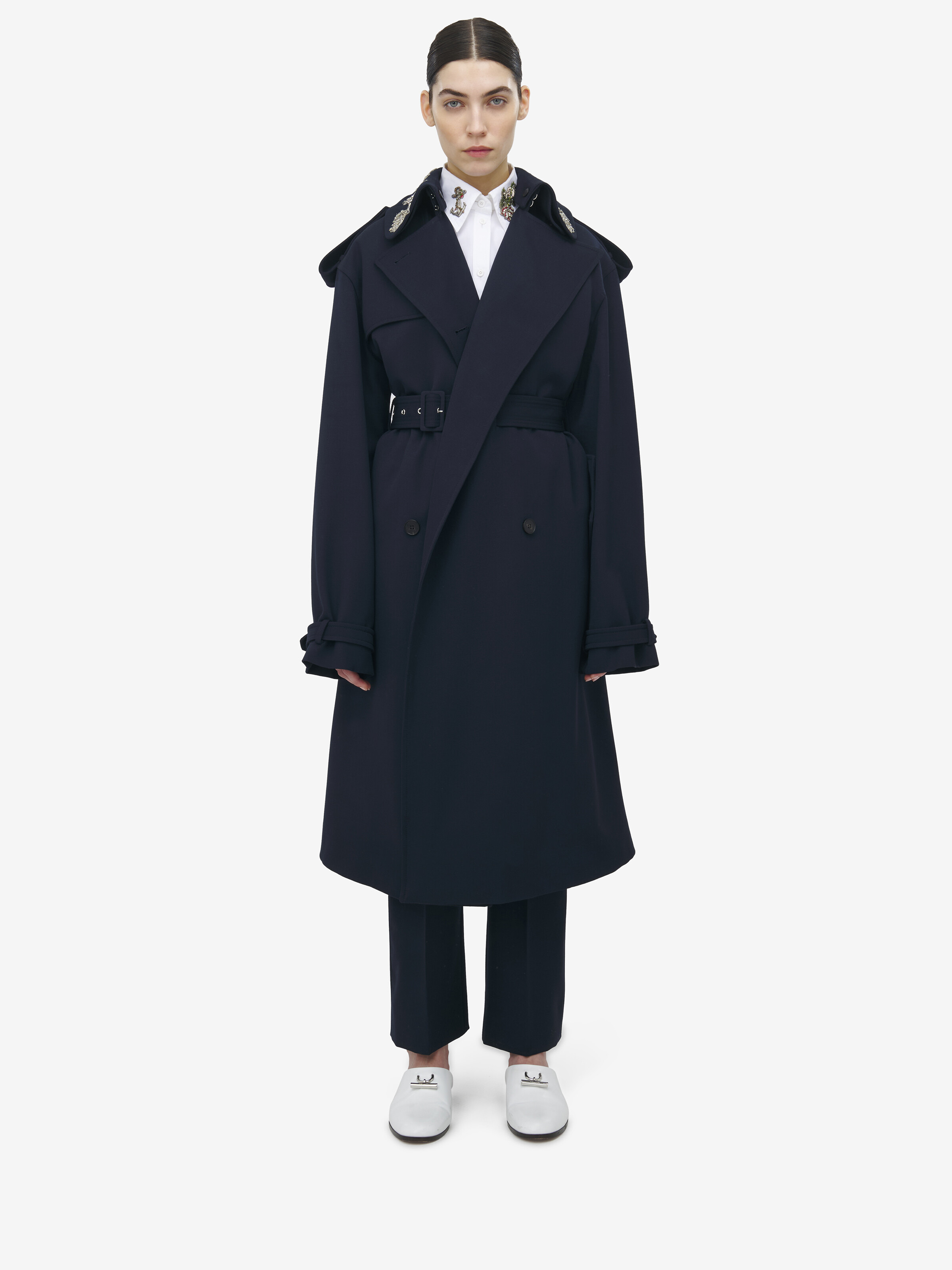 Oversized Lapel Deconstructed Trench Coat - 2