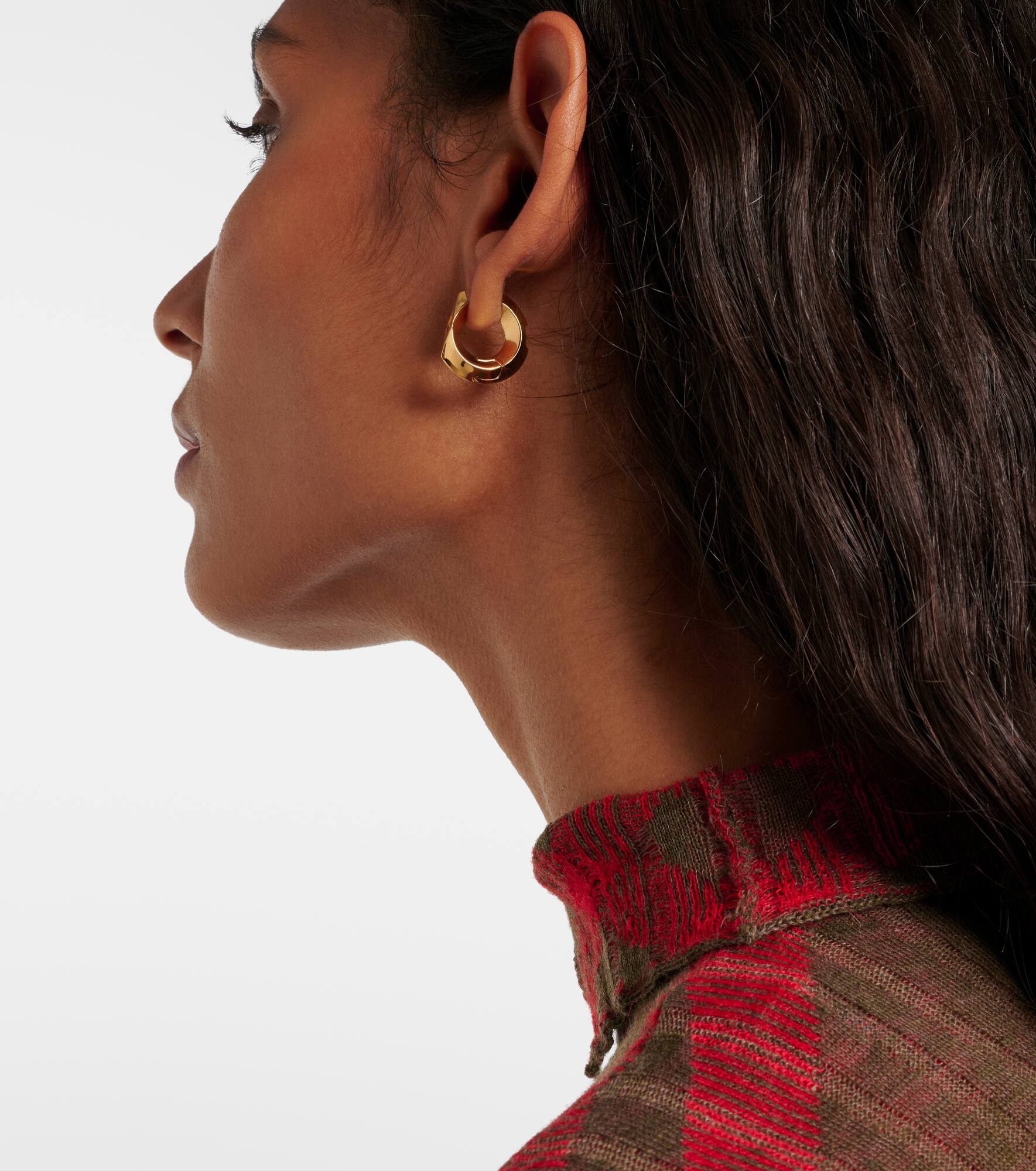 Hollow Small gold-plated sterling silver hoop earrings - 3
