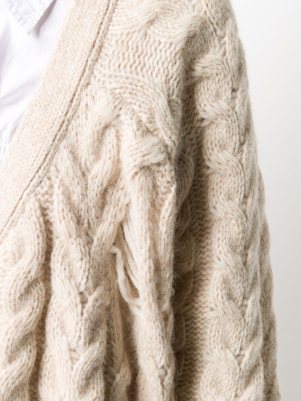 distressed-effect cable-knit cardigan - 5