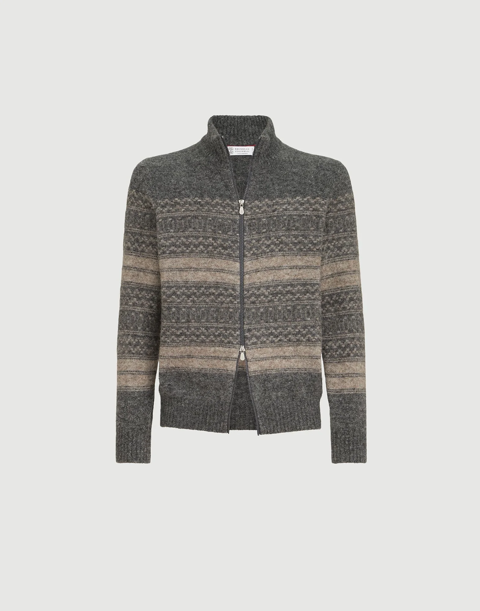 Alpaca, cashmere and wool nordic jacquard high-neck cardigan with zip - 1
